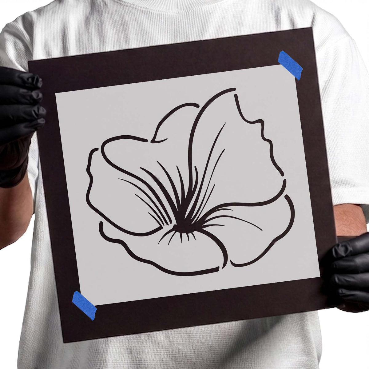 Flower stencil with large flowing petals and detailed center
