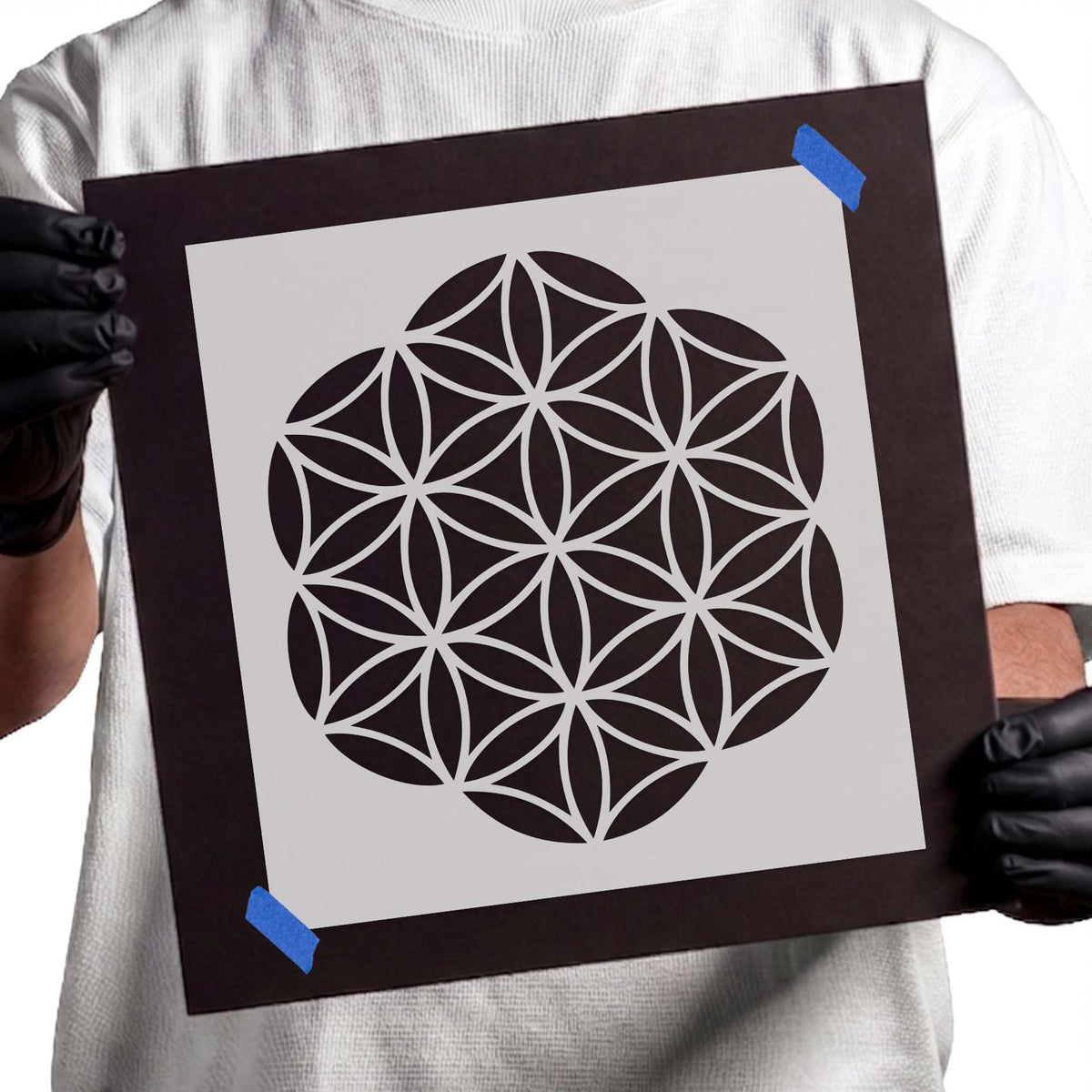 Flower of life stencil with interlocking geometric petal pattern