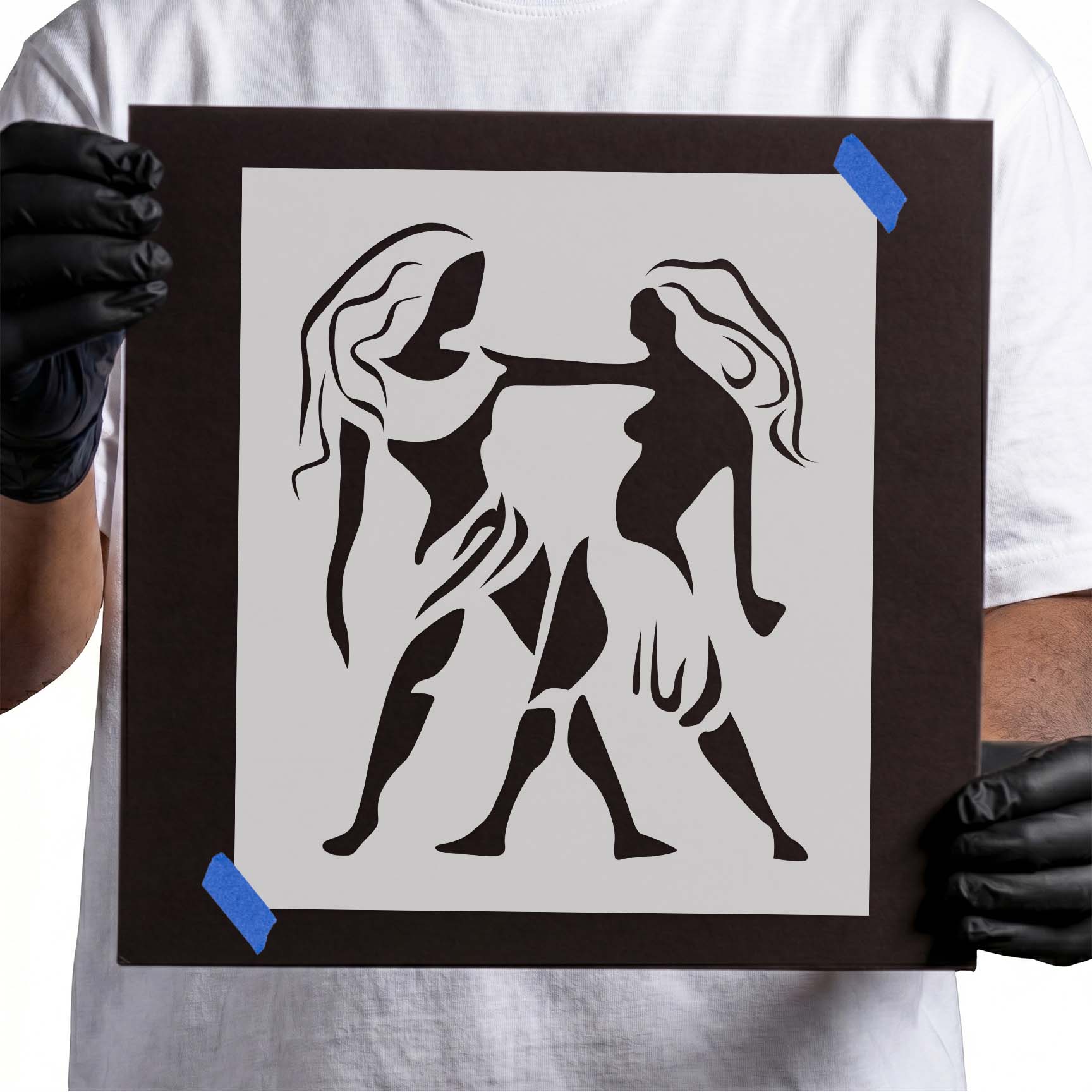 Gemini stencil featuring two mirrored zodiac twin figures