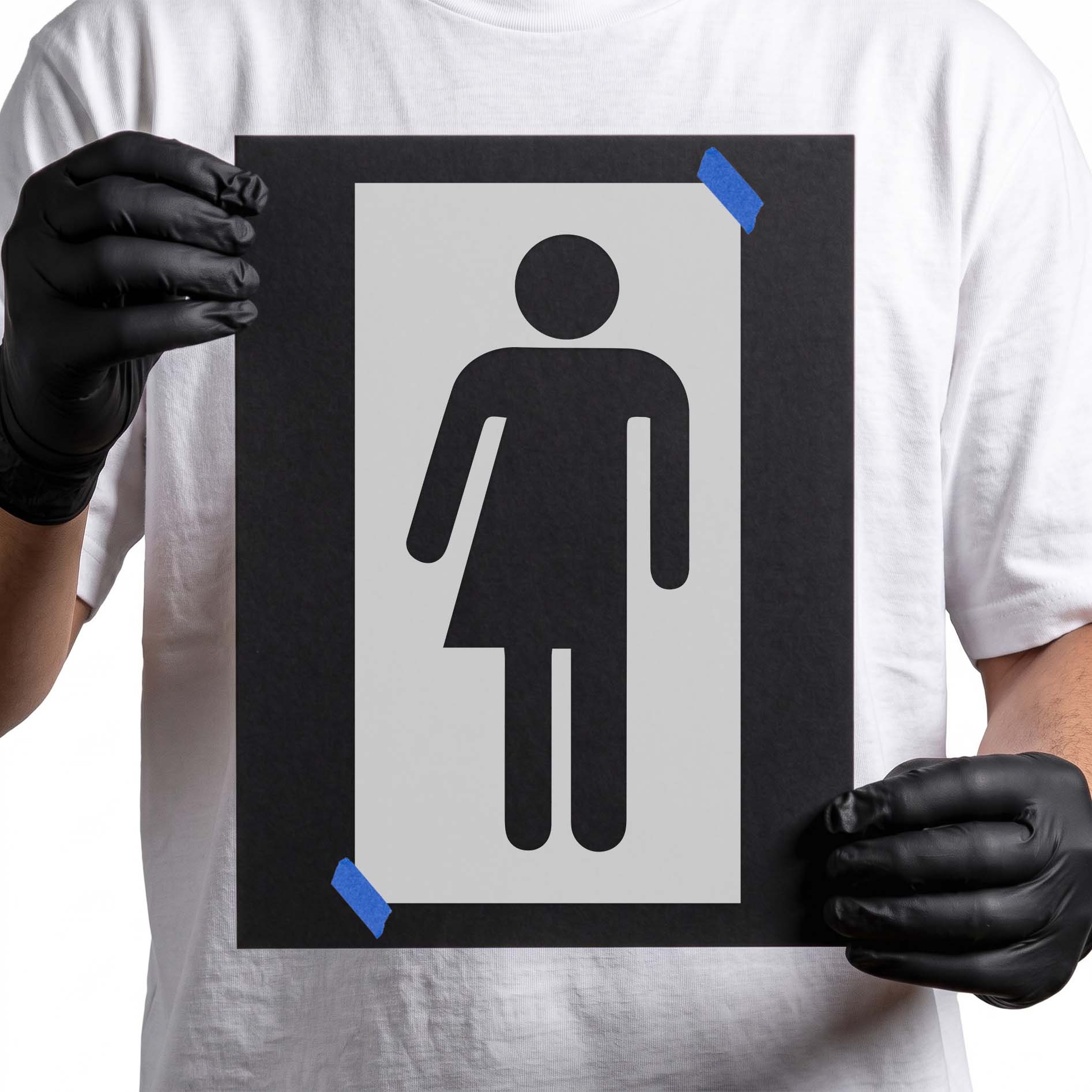 Gender neutral restroom figure symbol stencil for bathroom signage
