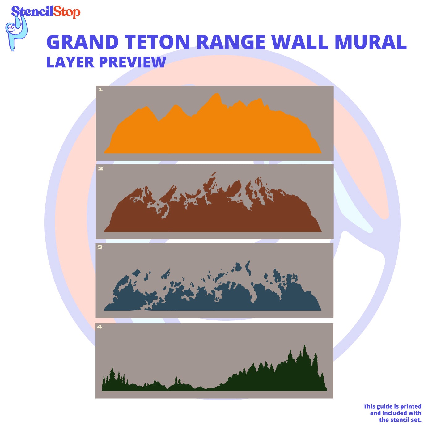 Grand Teton Mountains Wall Mural Stencil Set