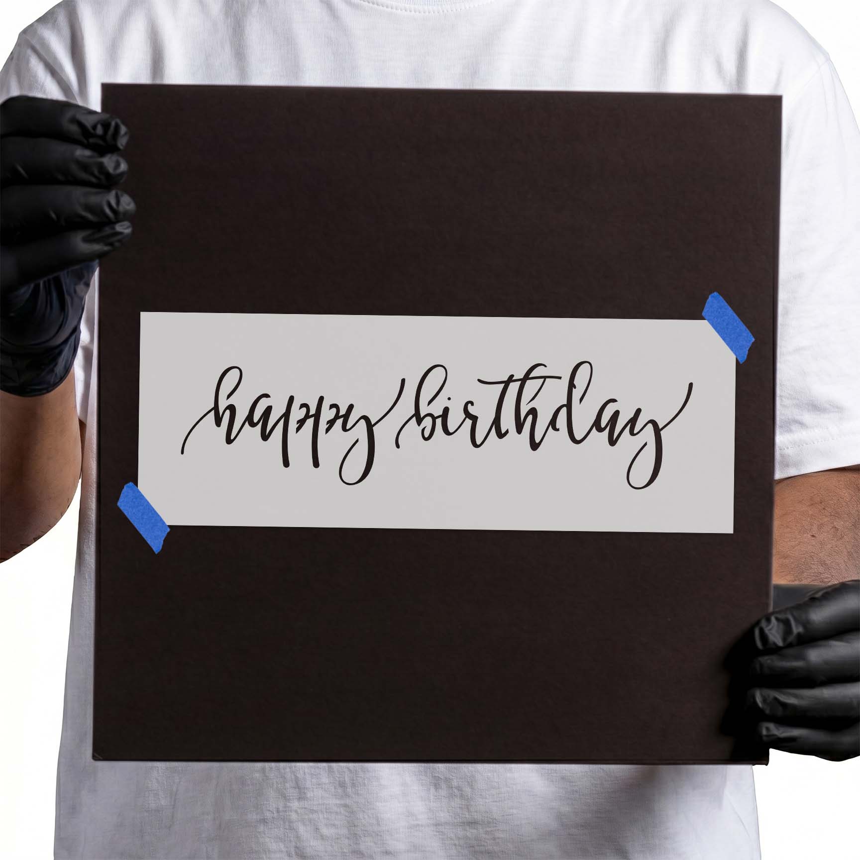 Happy birthday stencil with graceful flowing calligraphy lettering