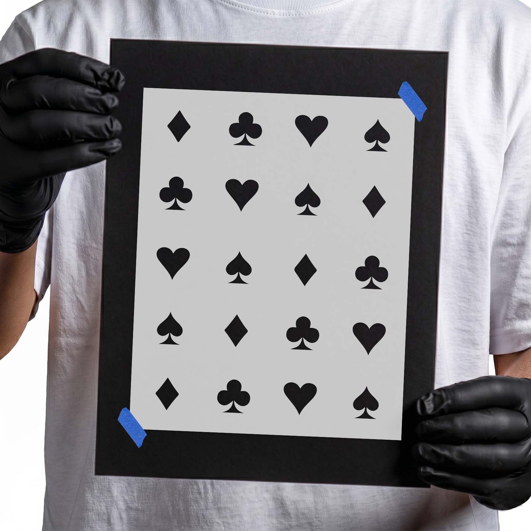 Playing card stencil with hearts clubs diamonds and spades pattern