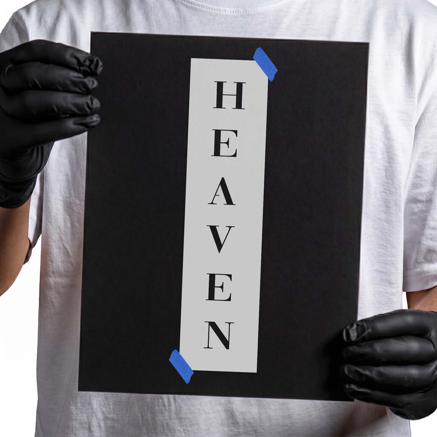 Vertical HEAVEN word stencil with classic serif lettering