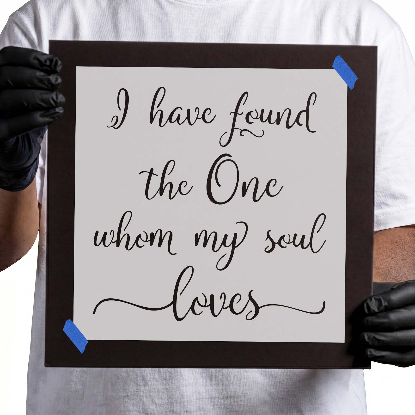 Romantic soul loves quote stencil in flowing script lettering