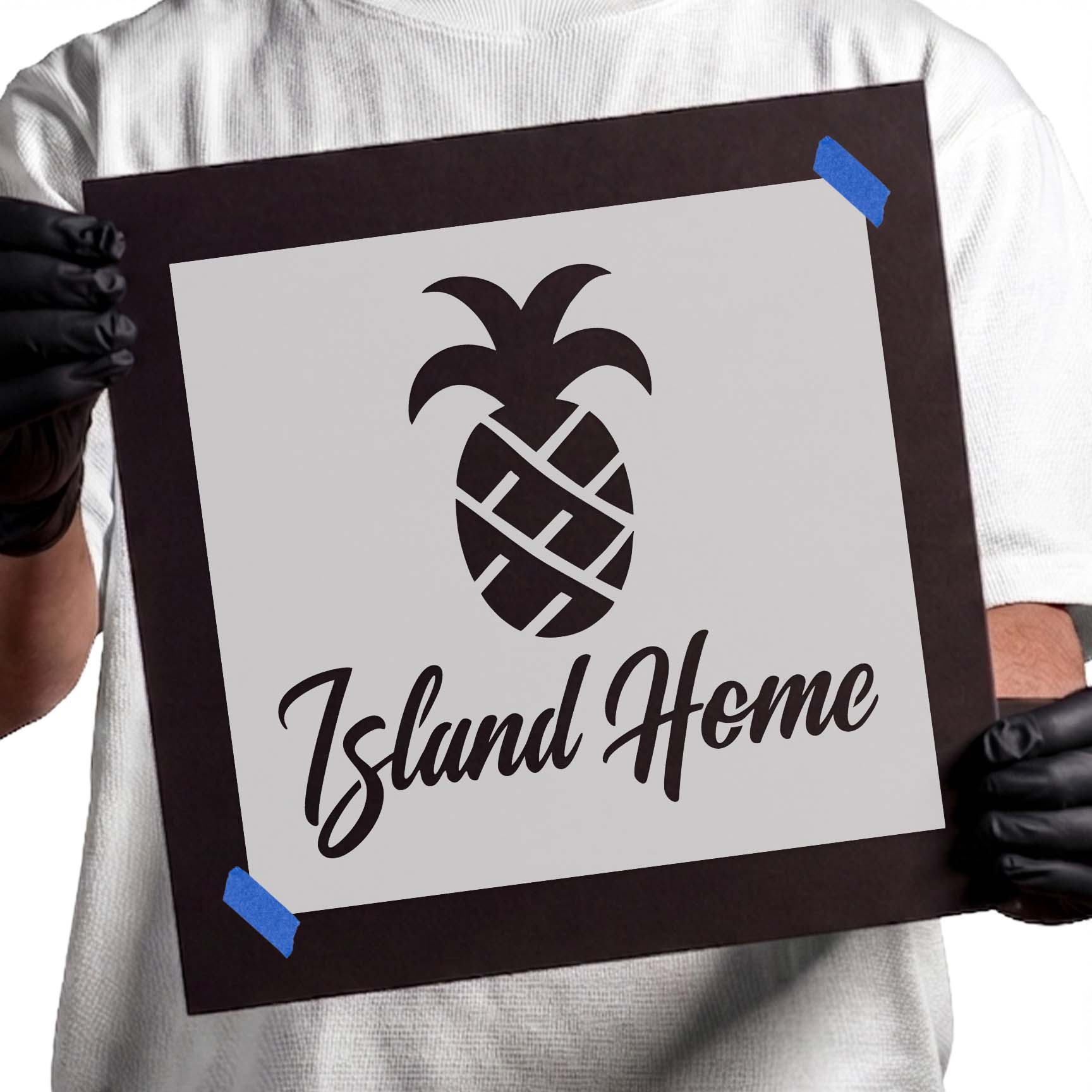 Pineapple stencil with flowing Island Home script lettering