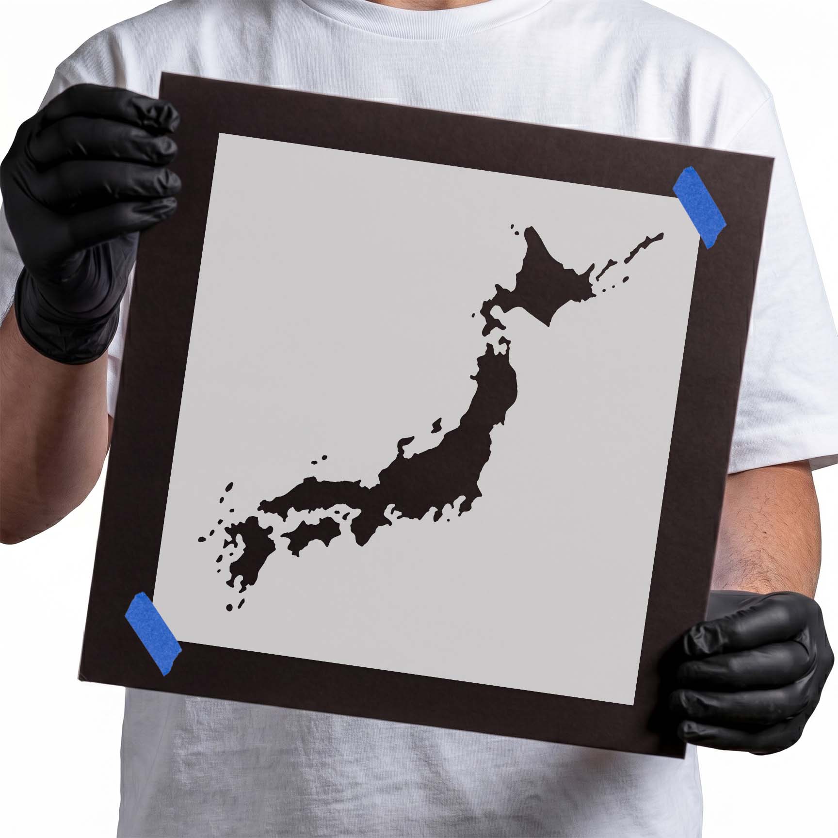 Japan map outline stencil showing the Japanese island chain