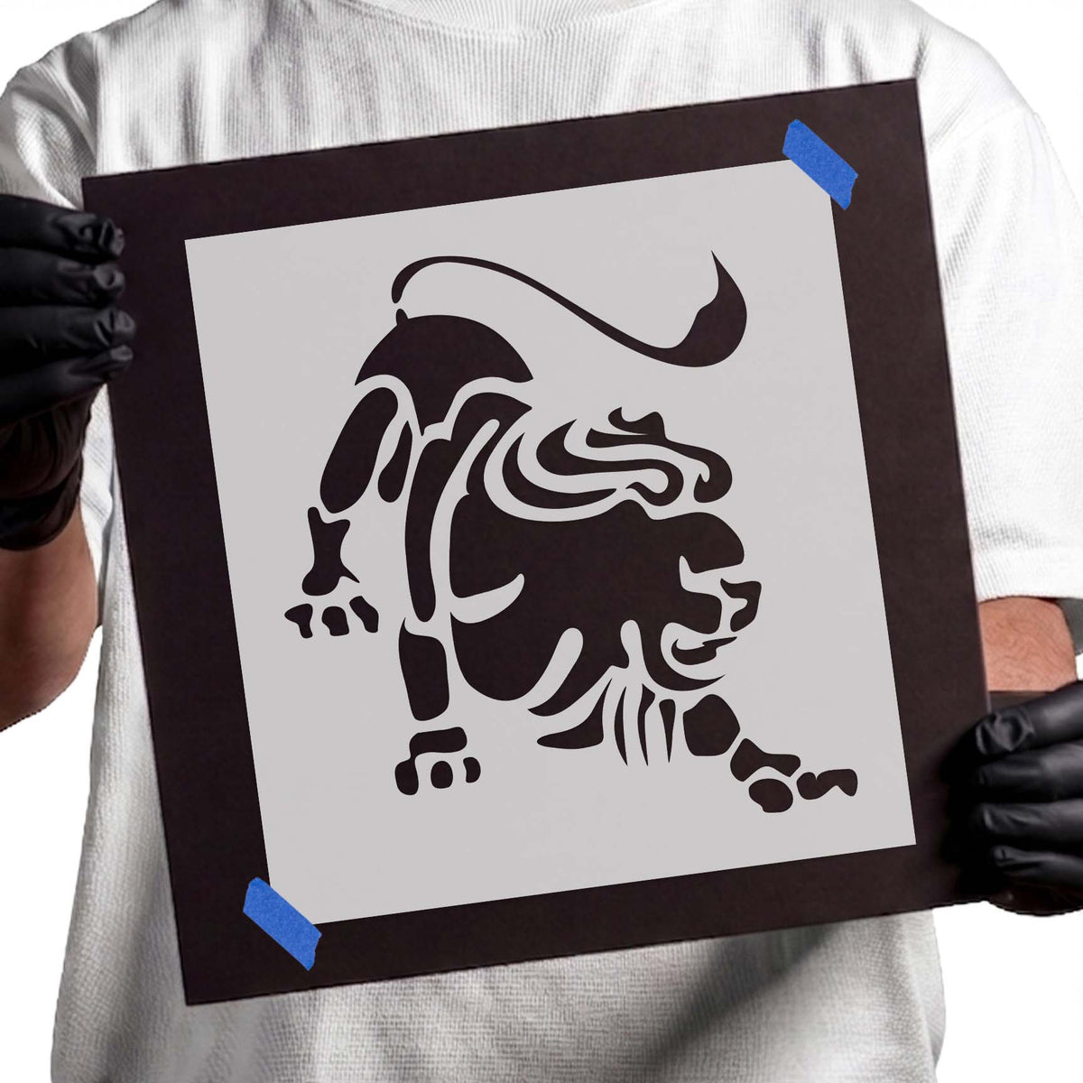 Leo zodiac lion stencil with flowing mane and curled tail