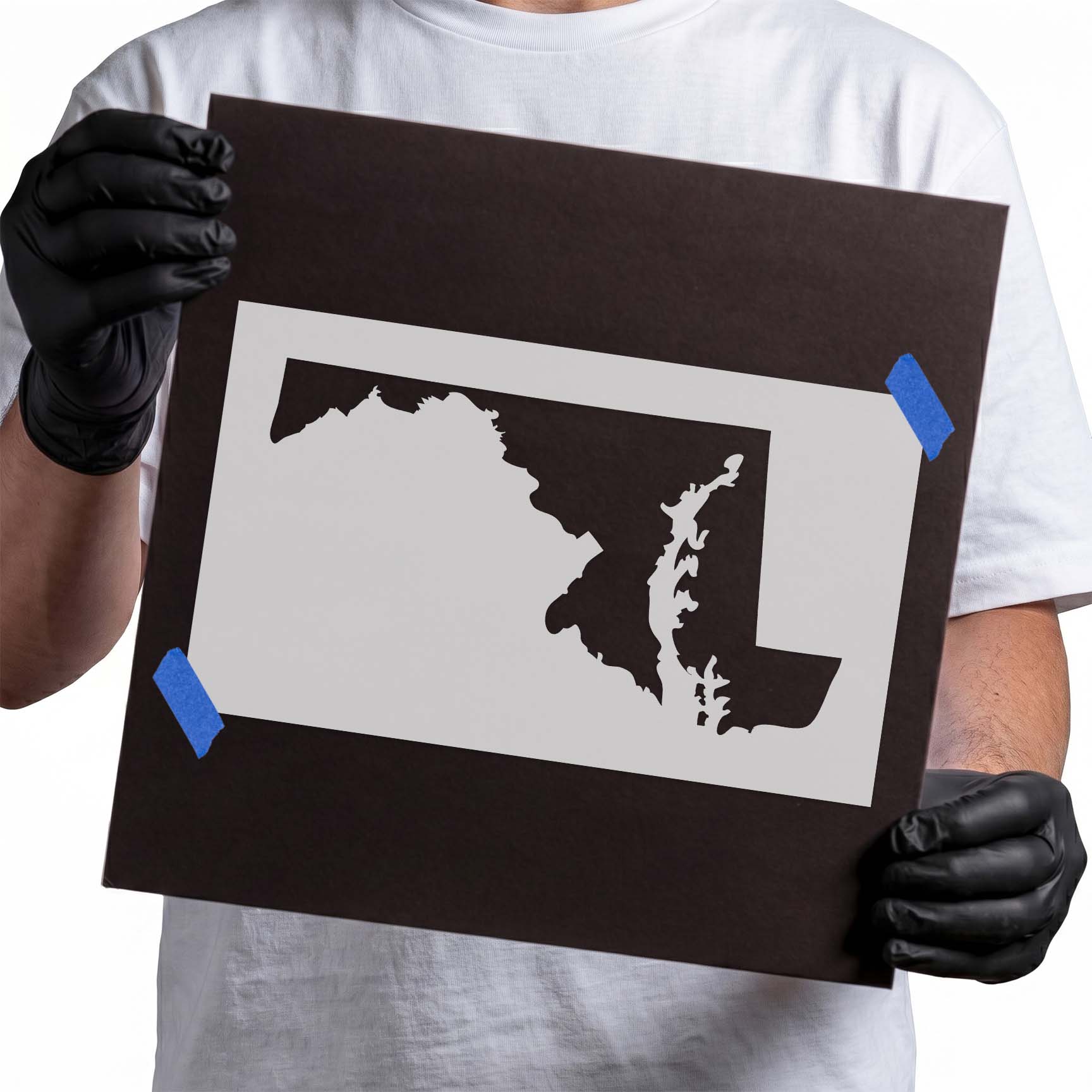 Maryland silhouette featuring its distinctive Chesapeake Bay shoreline
