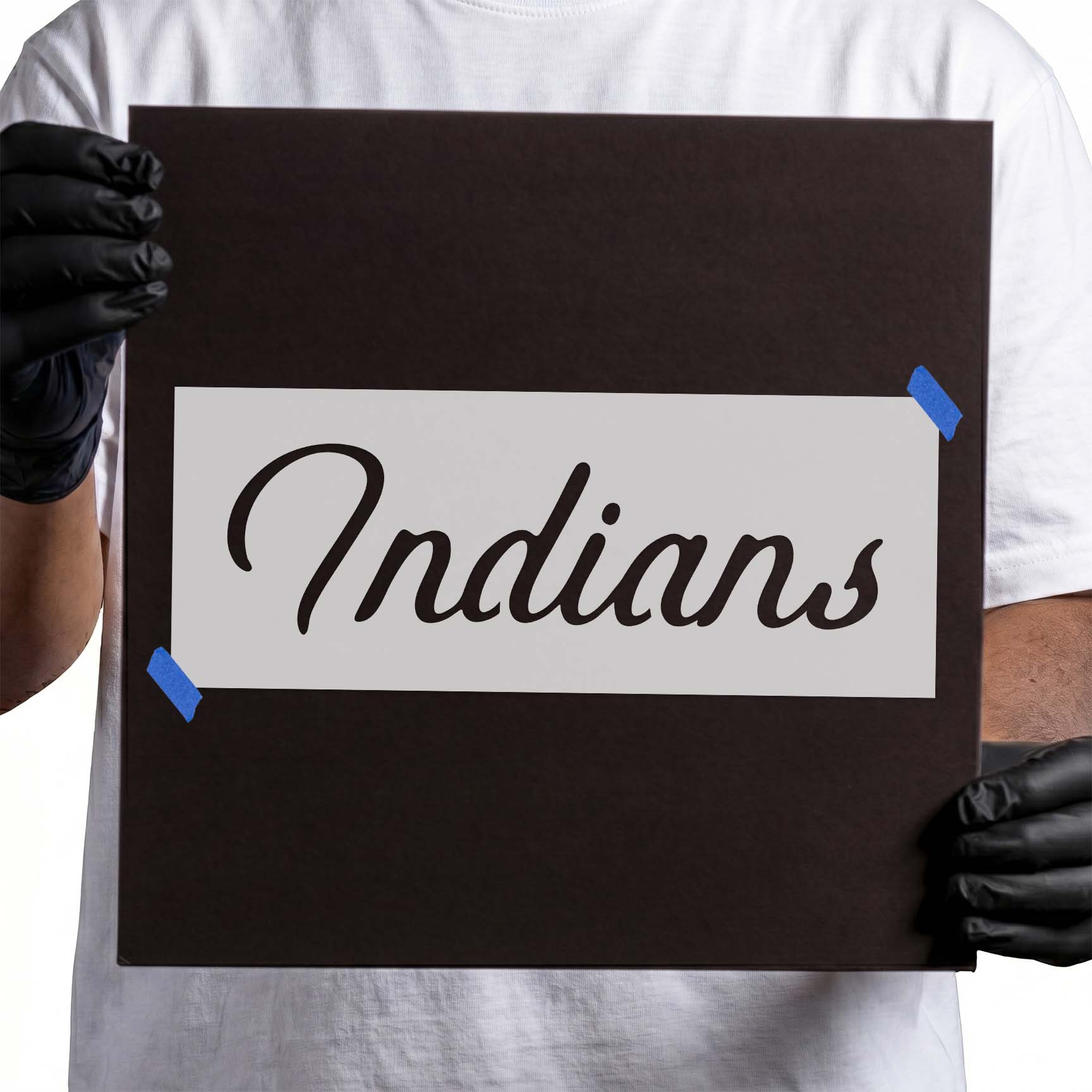 Indians stencil featuring flowing cursive script lettering