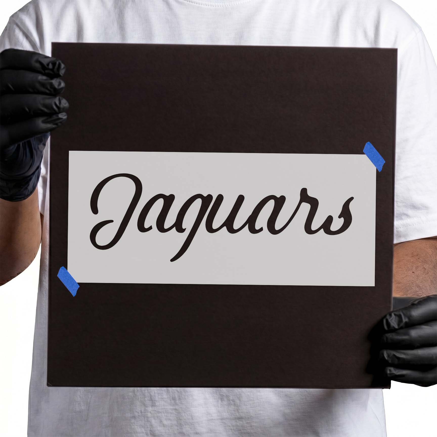 Jaguars stencil with sweeping cursive script lettering
