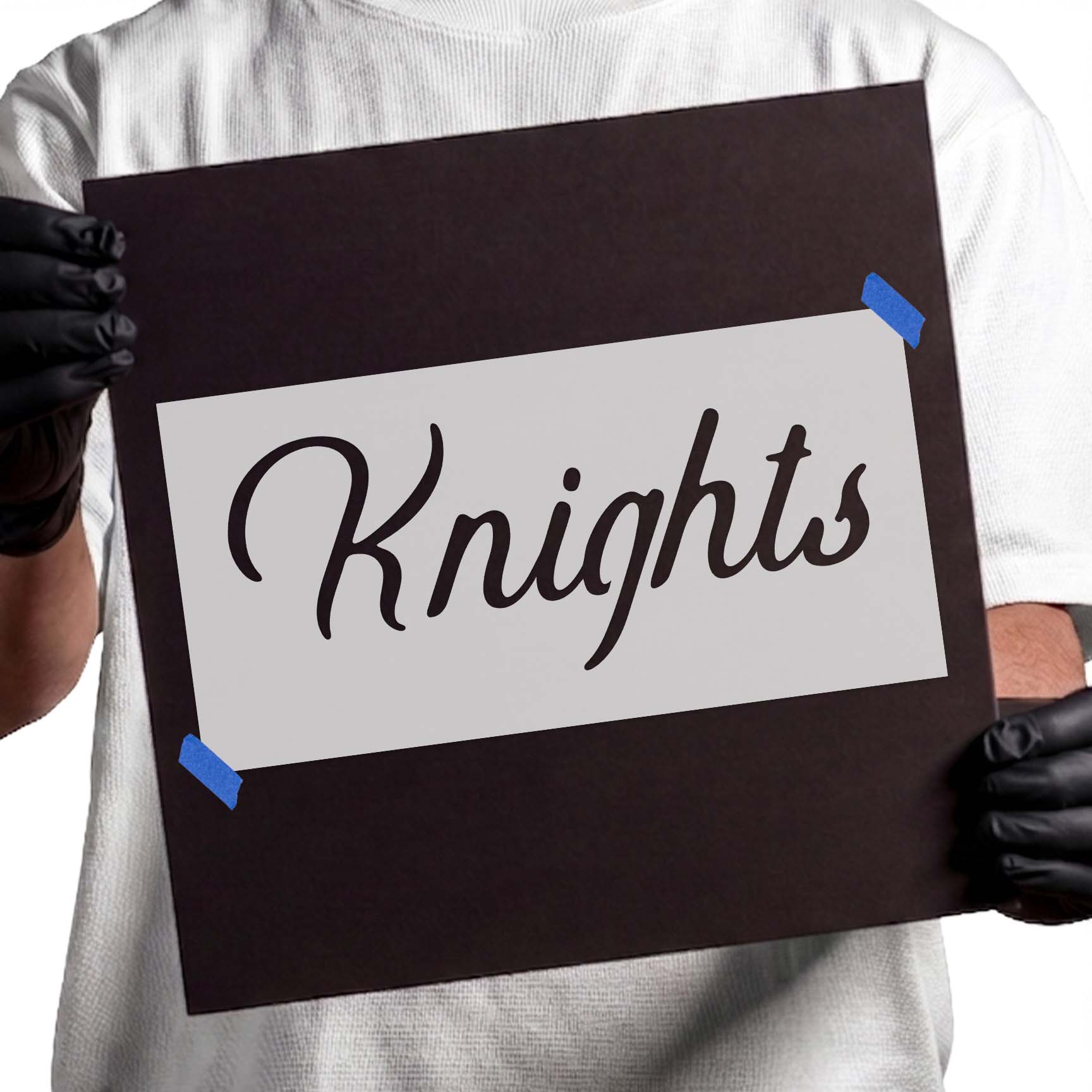 Knights stencil with smooth flowing cursive lettering