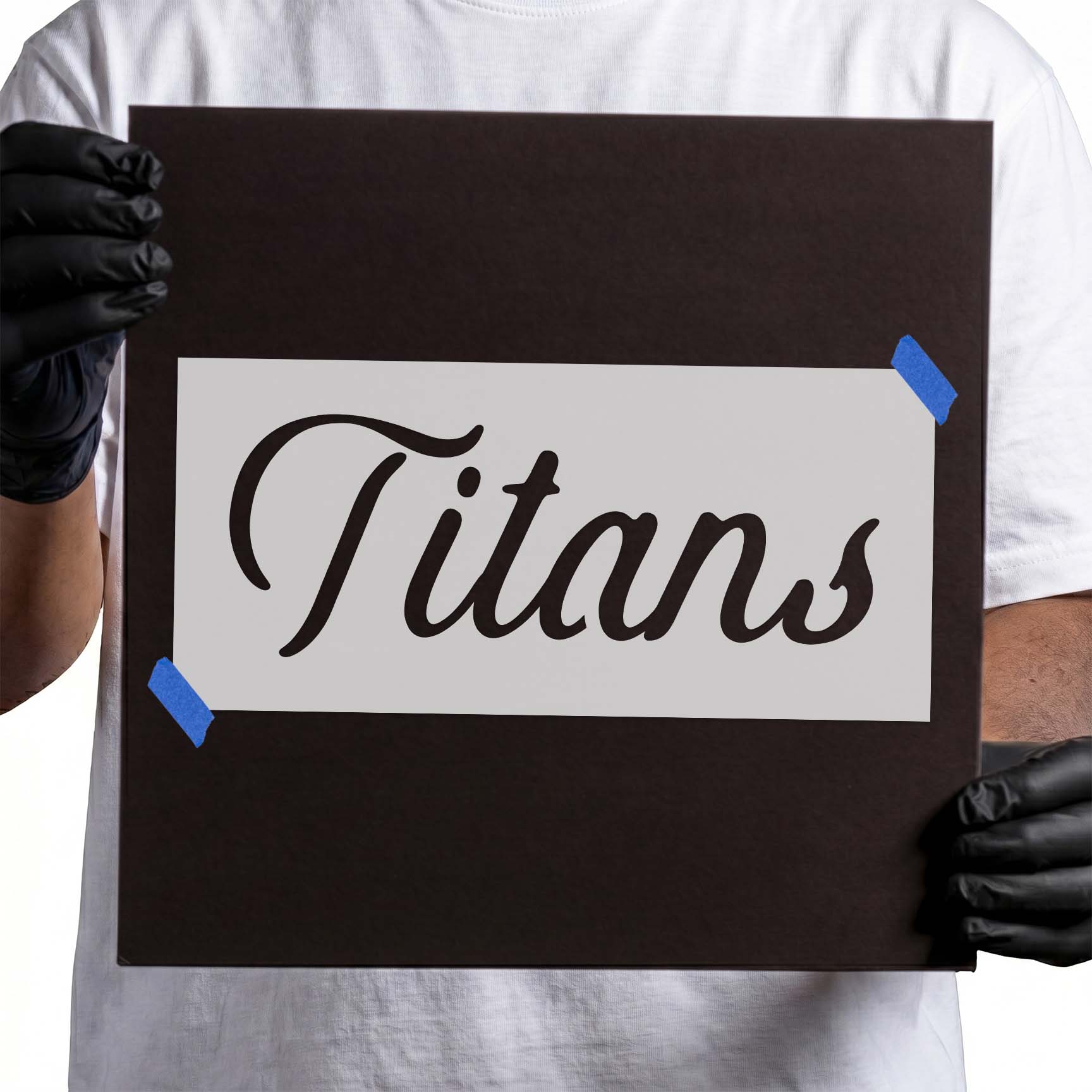 Titans stencil featuring bold flowing script lettering