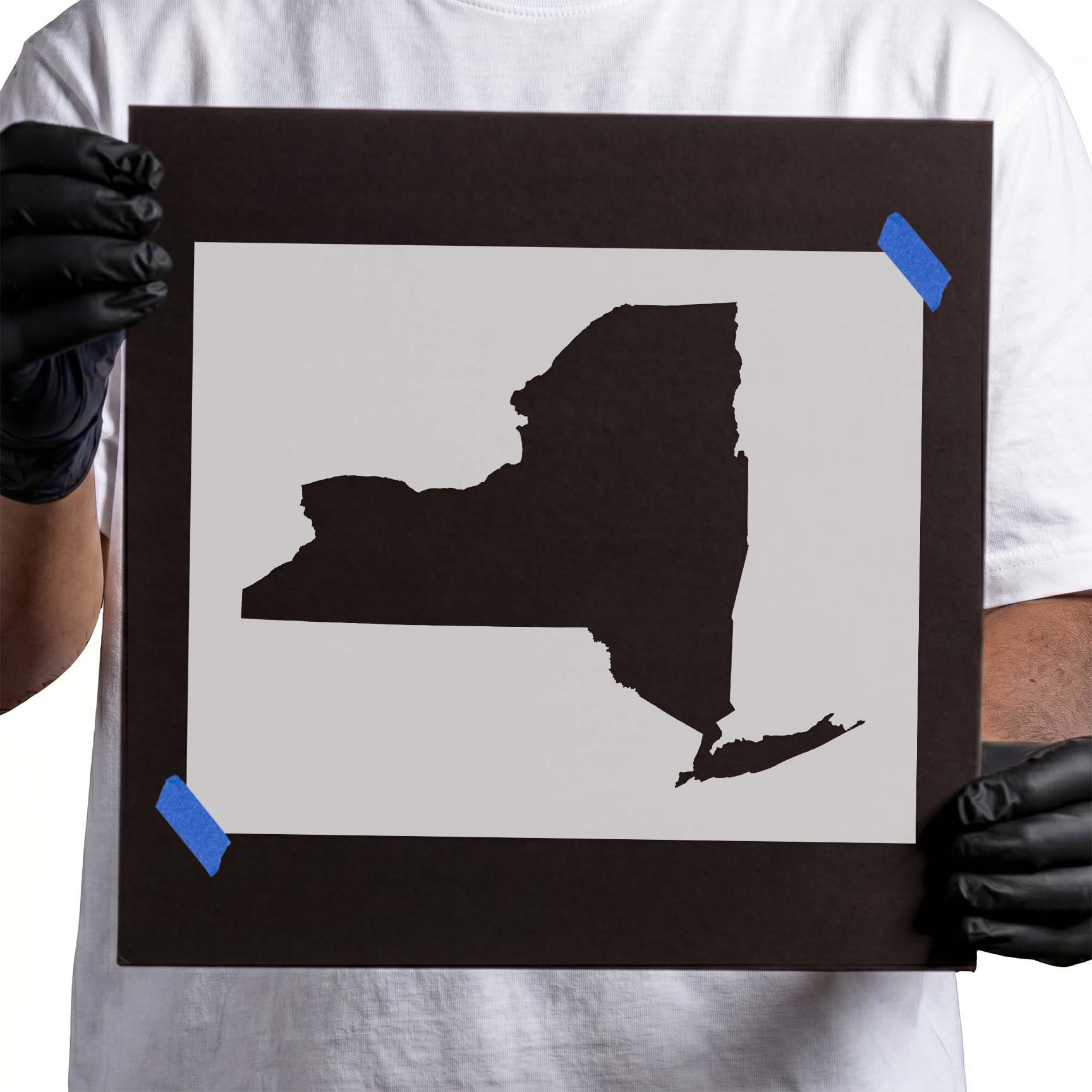 New York state silhouette with Long Island and detailed geographic borders