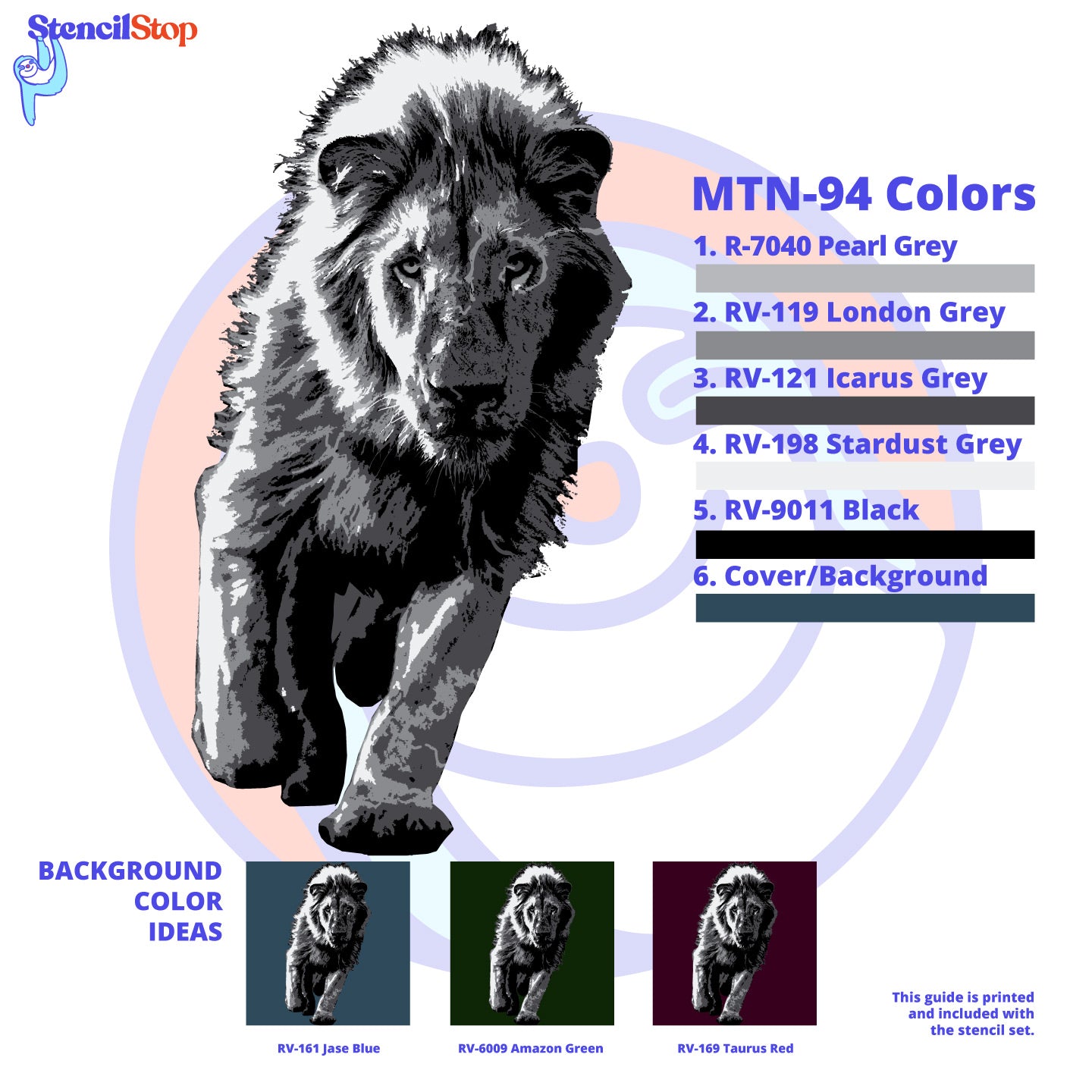 Prowling Lion Layered Stencil Set Color Guide
