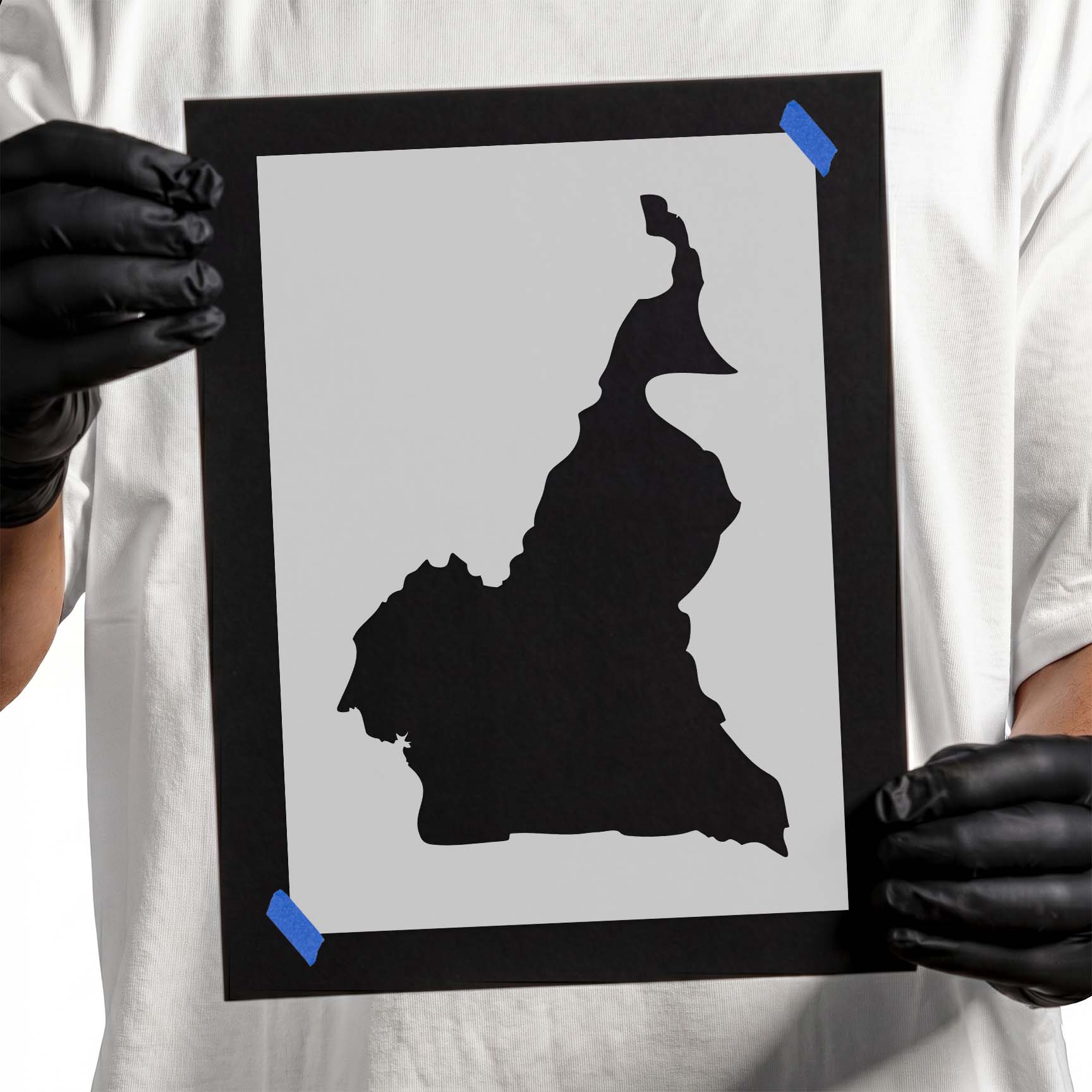 Cameroon stencil showing a bold solid geographic country silhouette