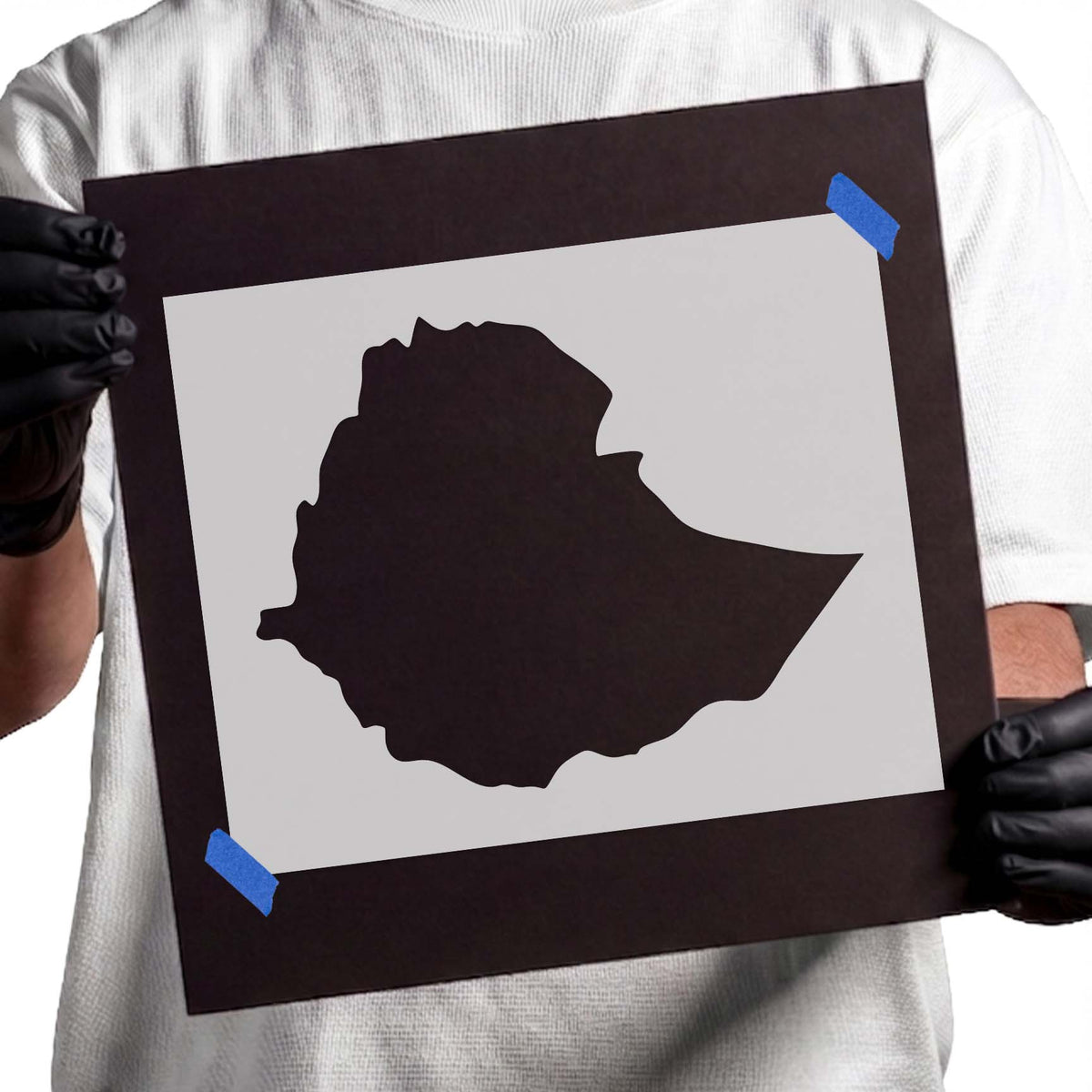 Ethiopia stencil featuring a bold solid geographic country silhouette