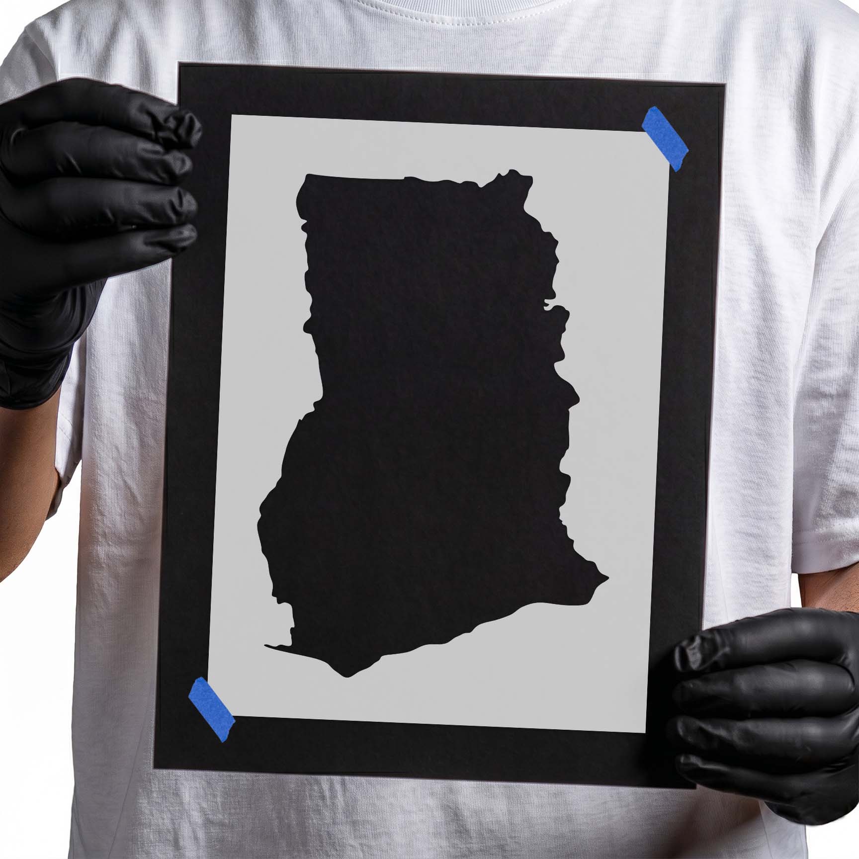 Ghana stencil showing the distinctive solid country silhouette