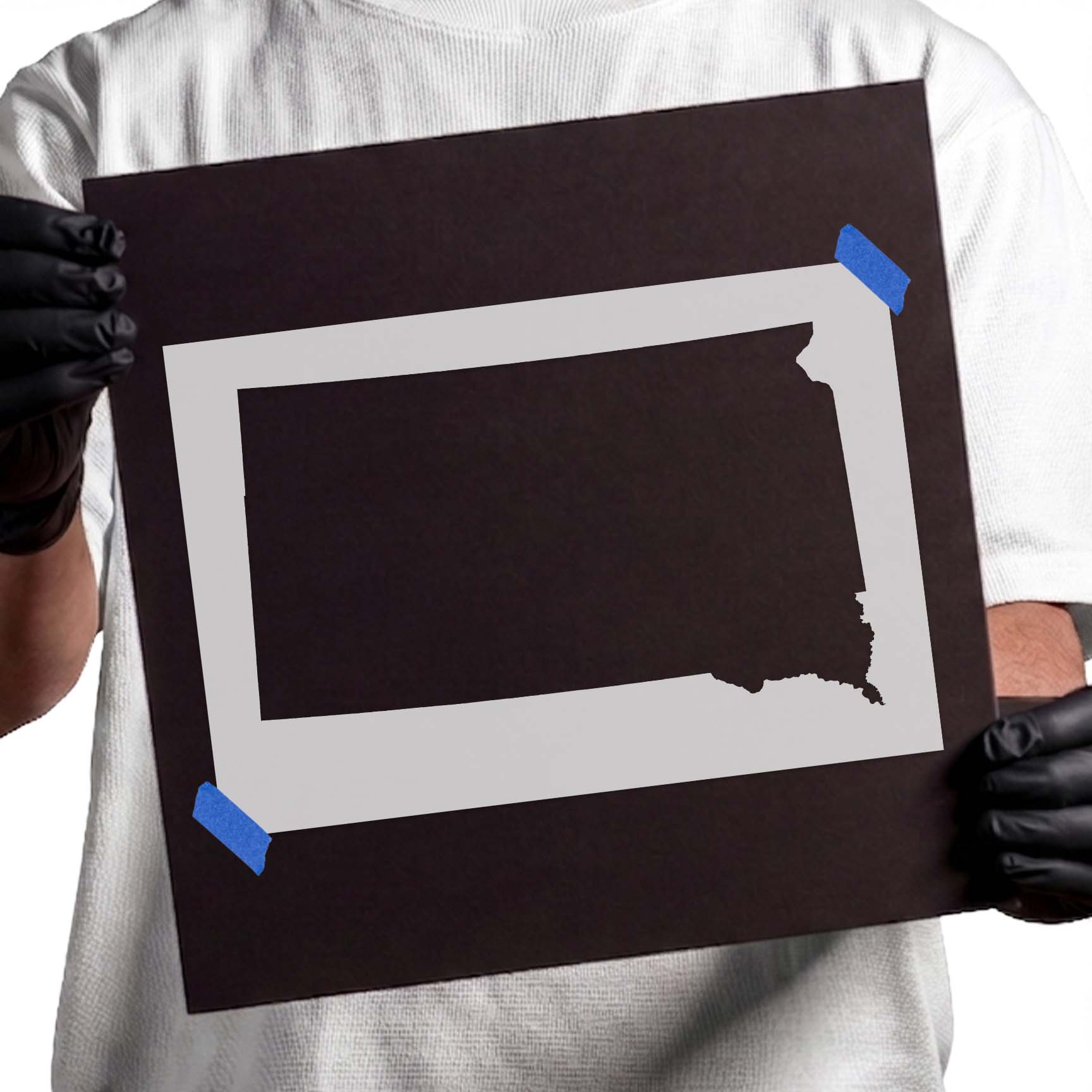 South Dakota state outline stencil featuring the recognizable Mount Rushmore State silhouette
