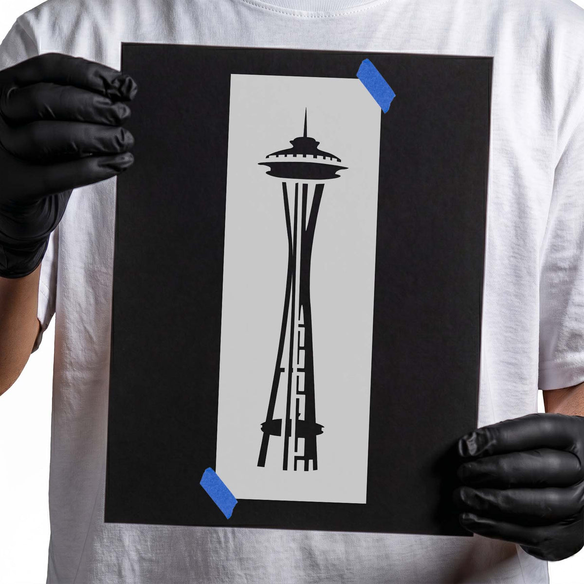 Space Needle stencil with observation deck and tall pointed spire