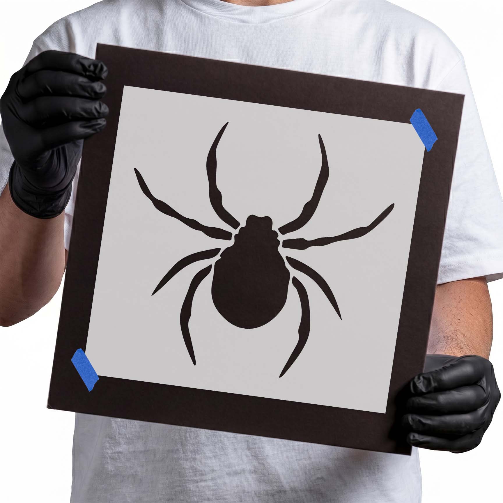 Spider stencil with eight long legs and rounded body silhouette