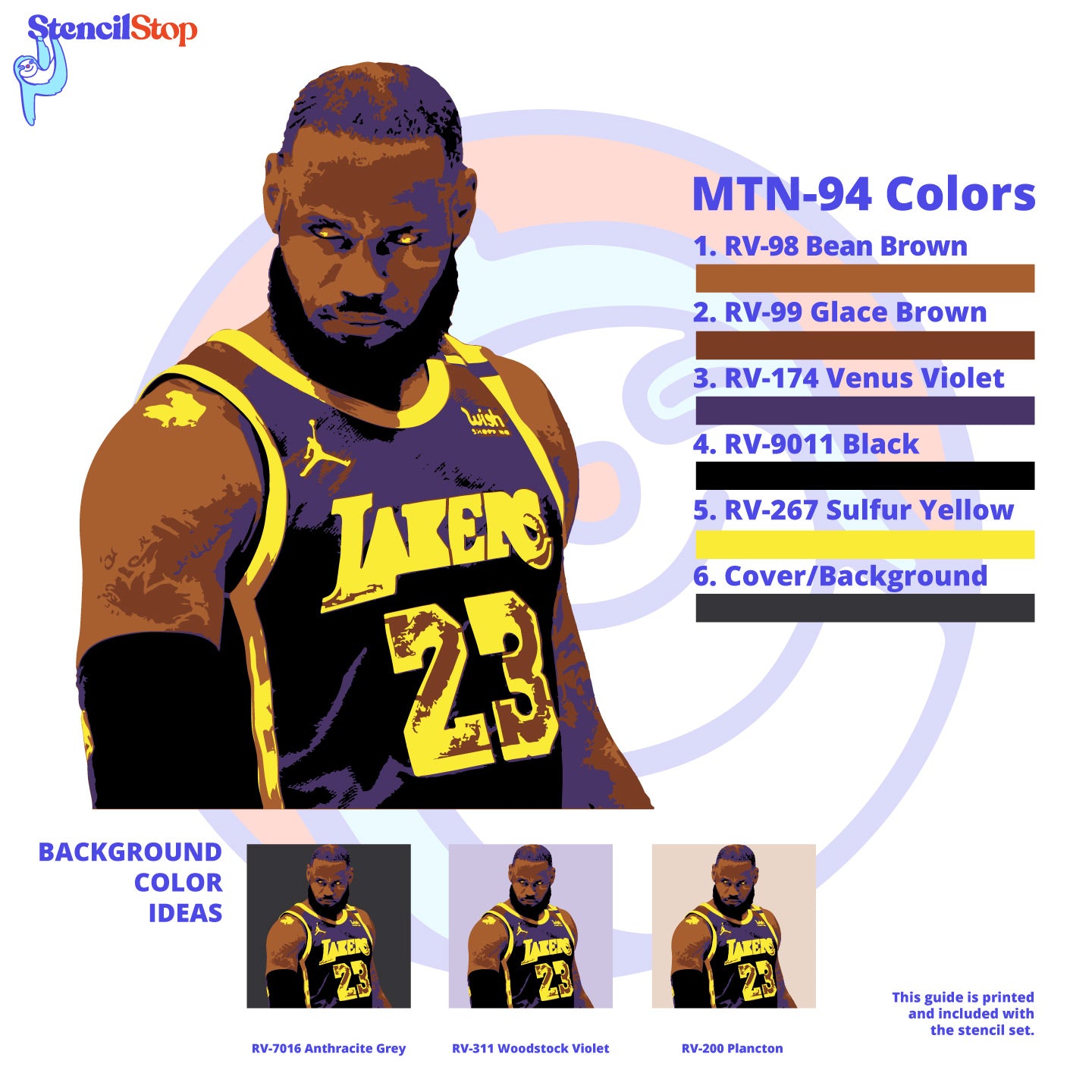 Lebron James "Staring" Layered Stencil Set Color Guide