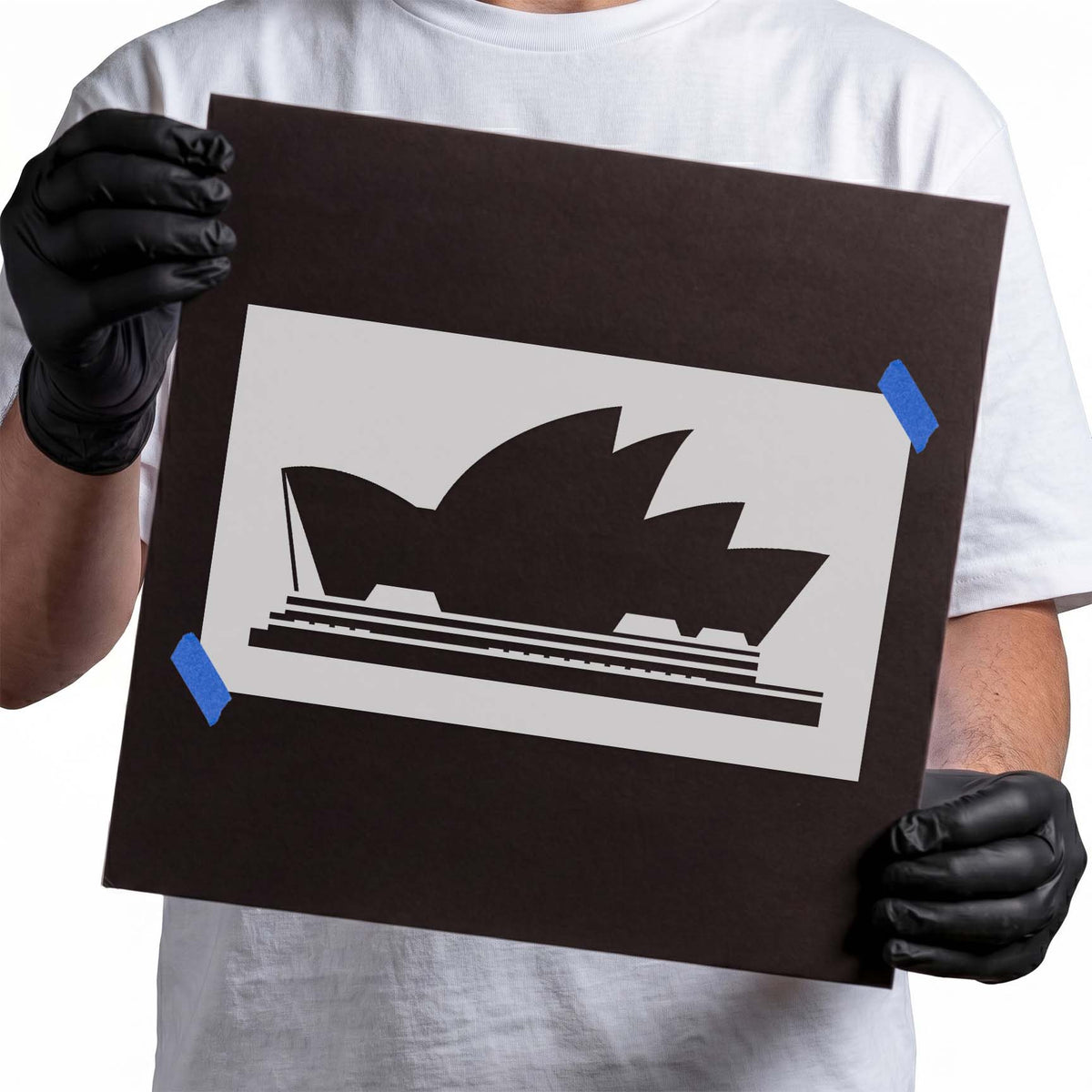 Sydney Opera House stencil with layered sail-shaped architectural silhouette