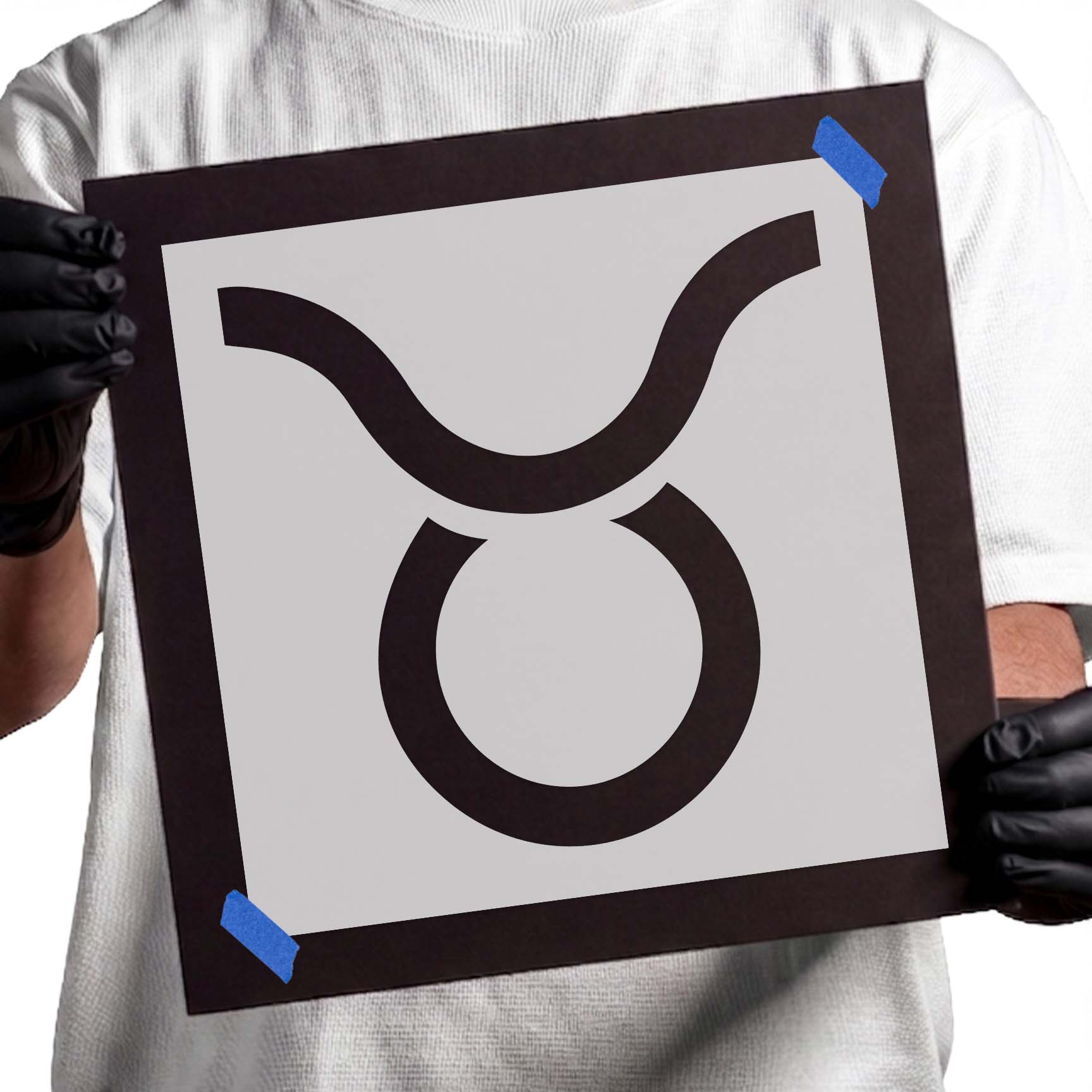 Taurus zodiac symbol stencil with curved bull horns and circle
