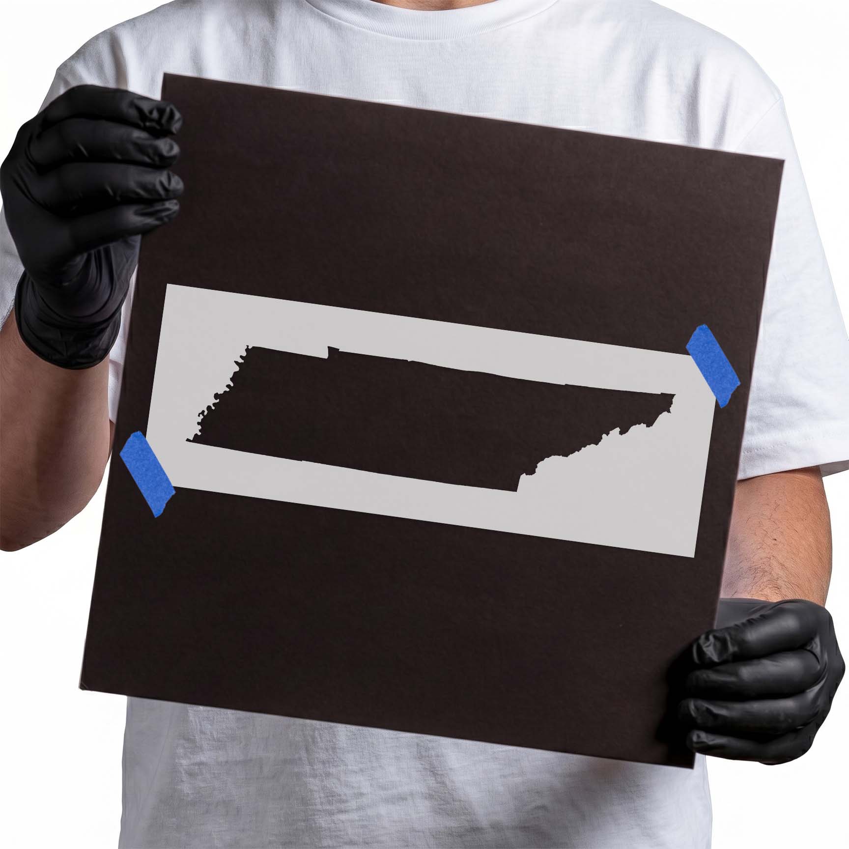 Tennessee state outline stencil with distinctive elongated shape and detailed border contours
