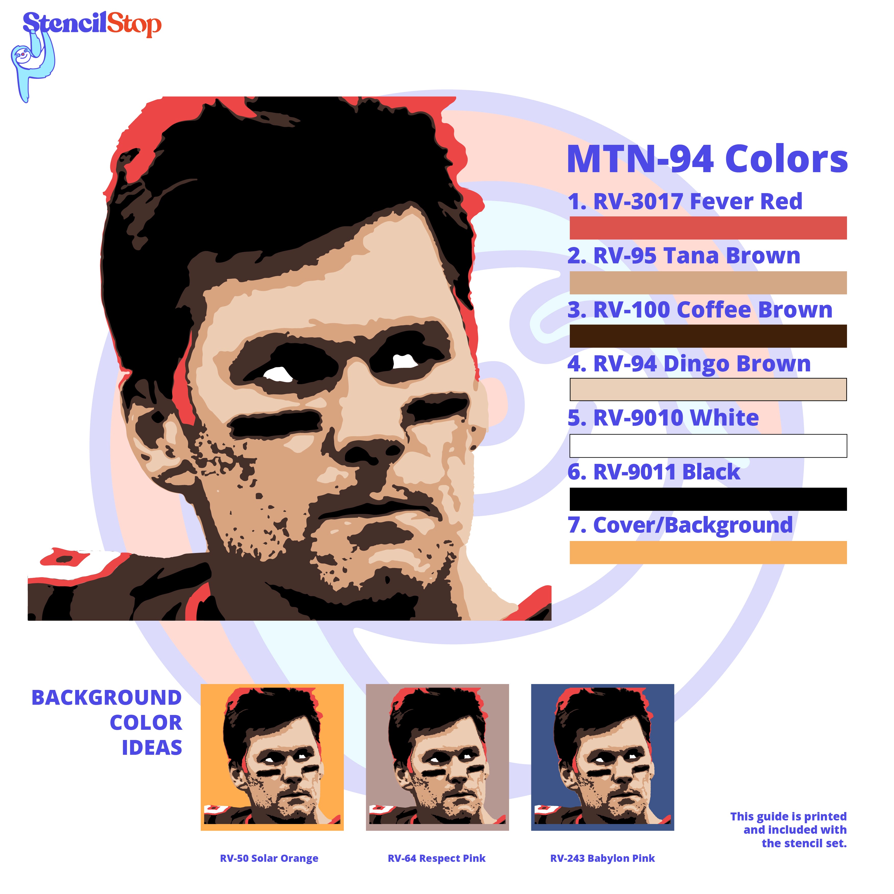 Tom Brady Stencil Set Color Guide