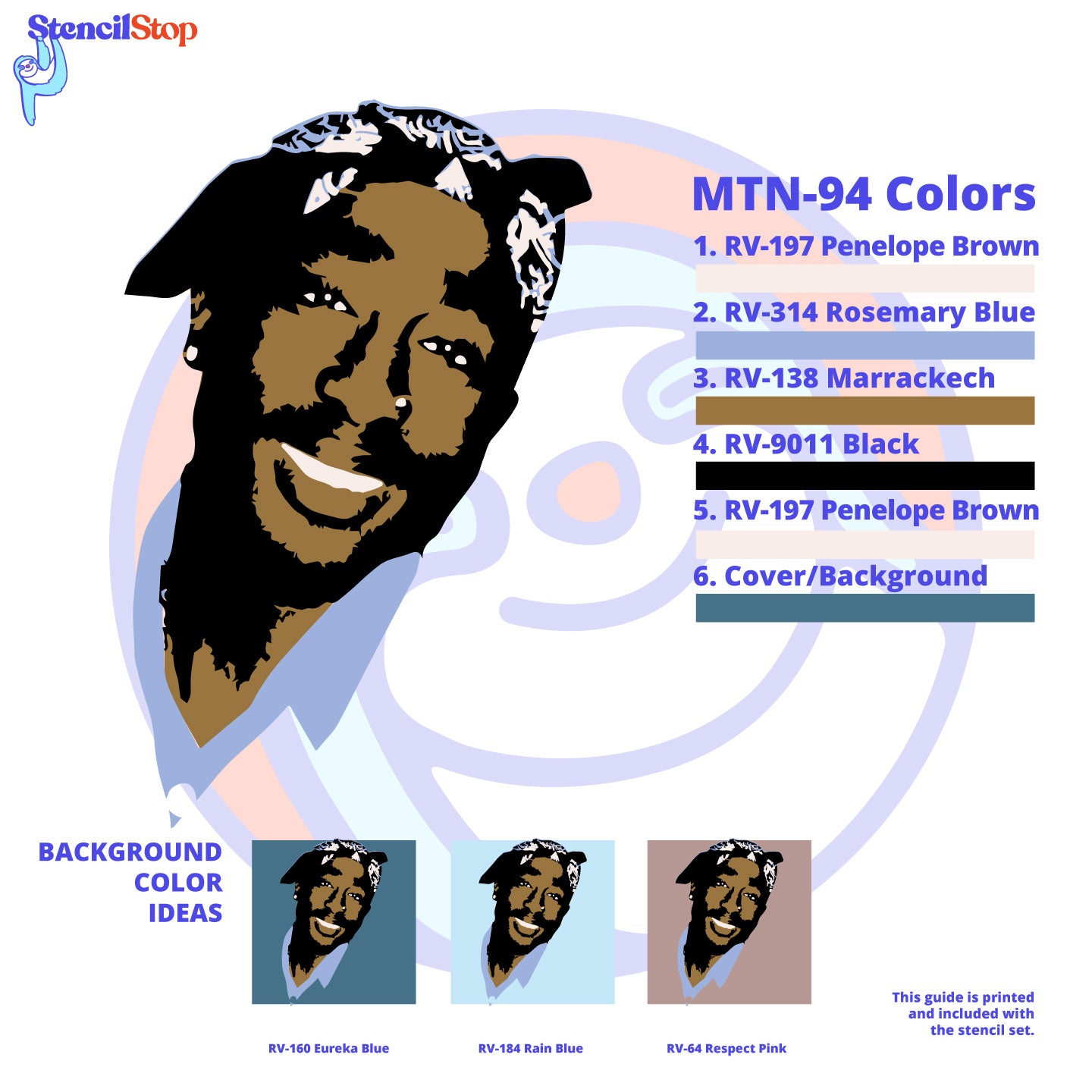 Tupac "With Bandana" Layered Stencil Set Color Guide