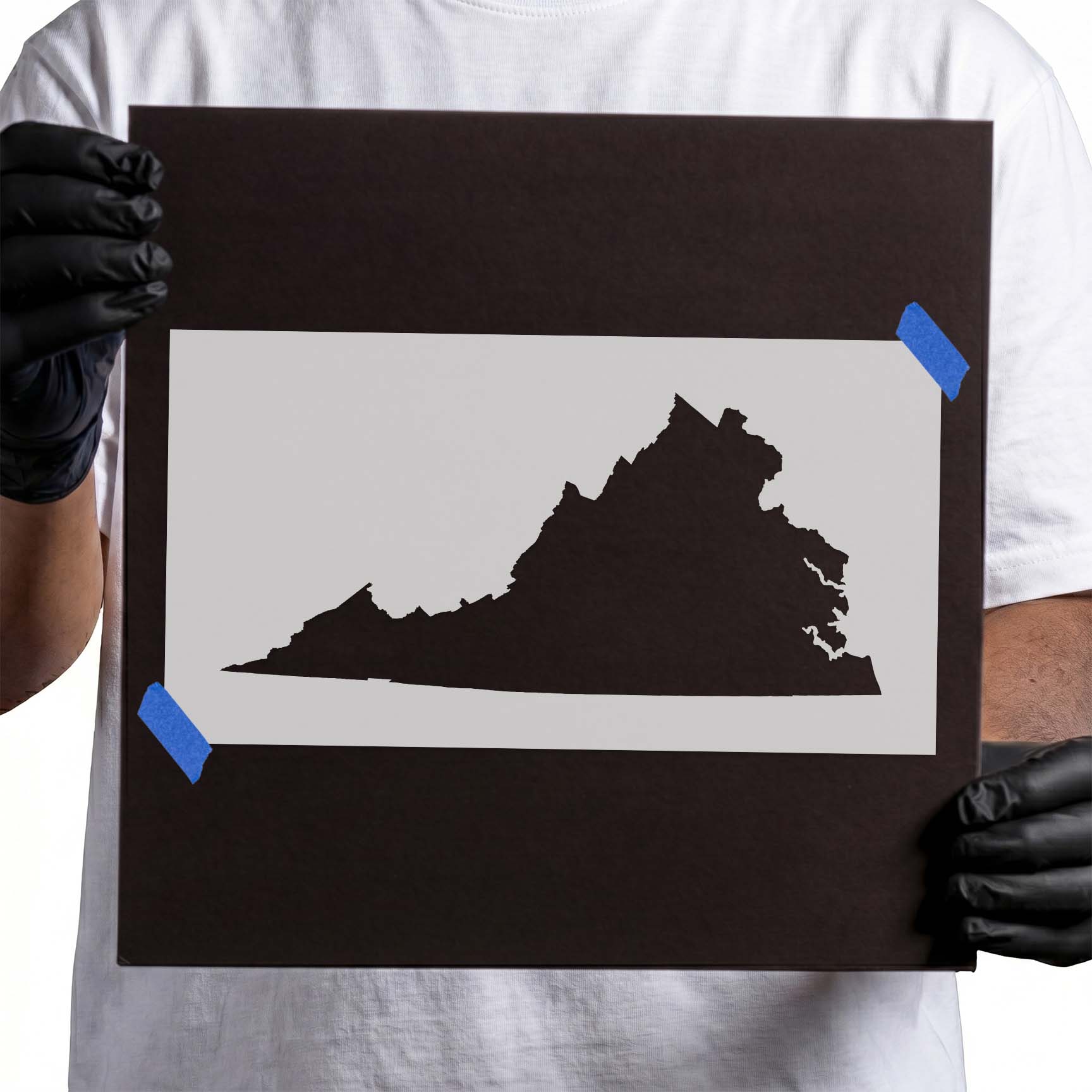 Virginia state stencil silhouette with detailed eastern coastline