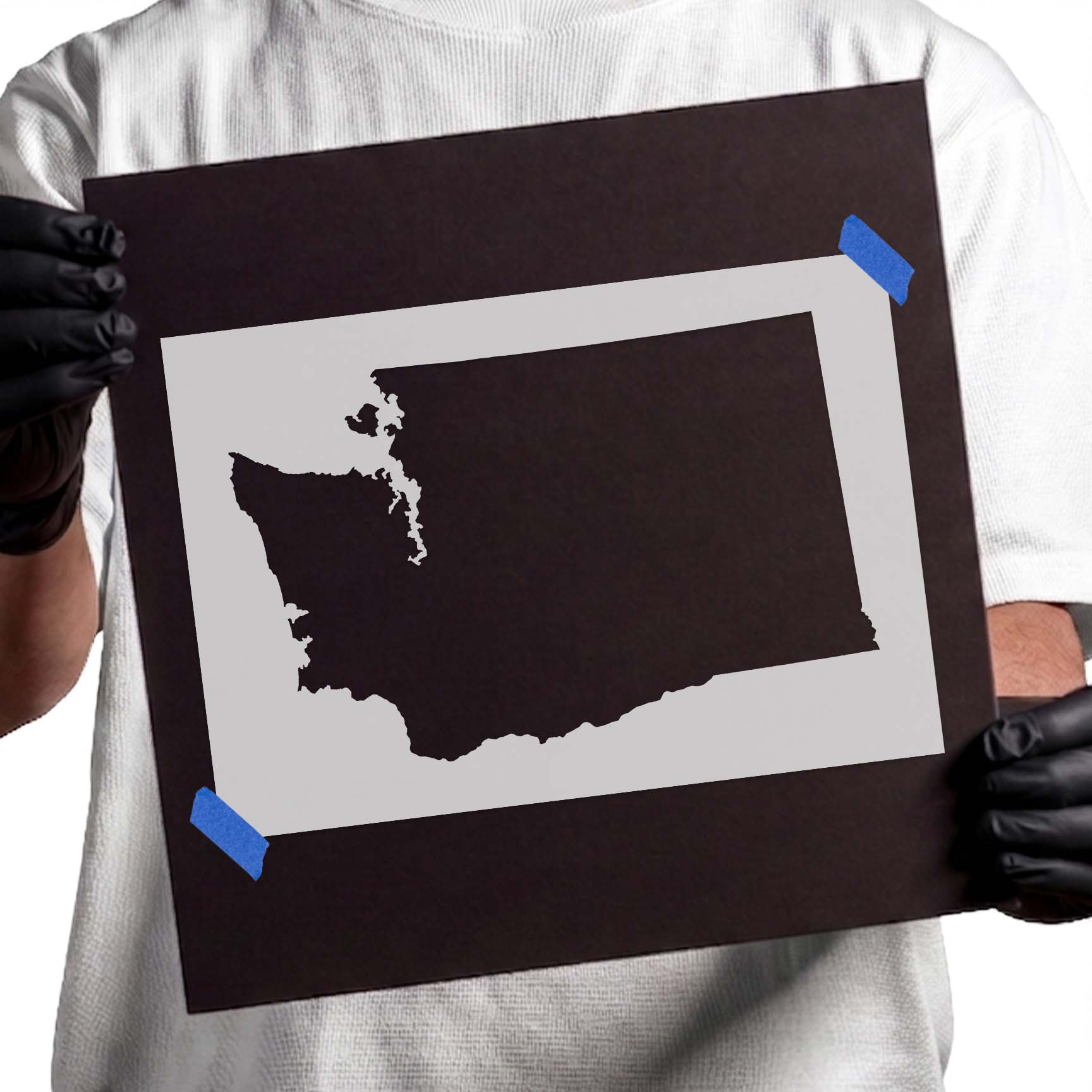 Washington state outline stencil with detailed Pacific coastline