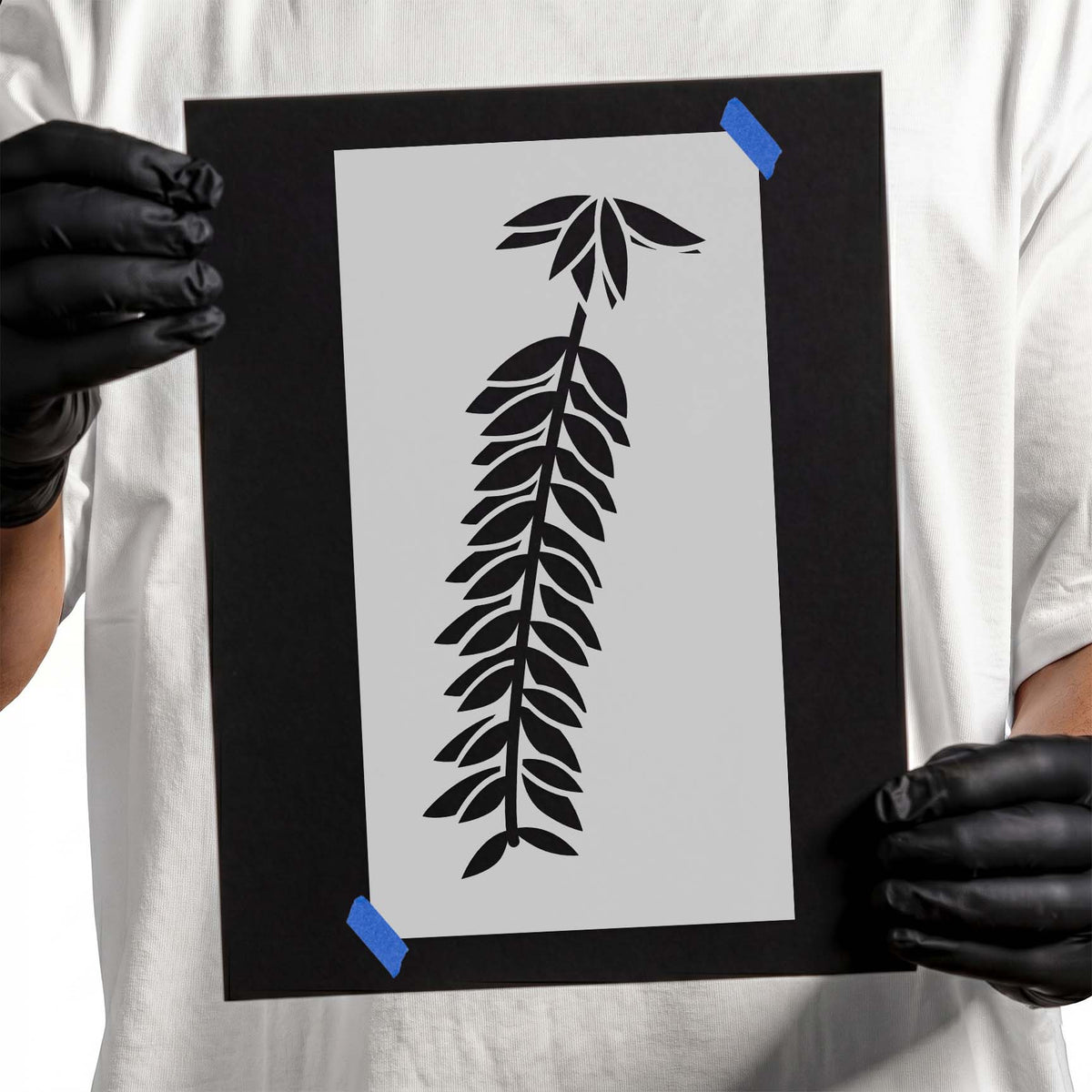 Wisteria stencil with long cascading branch and layered leaves