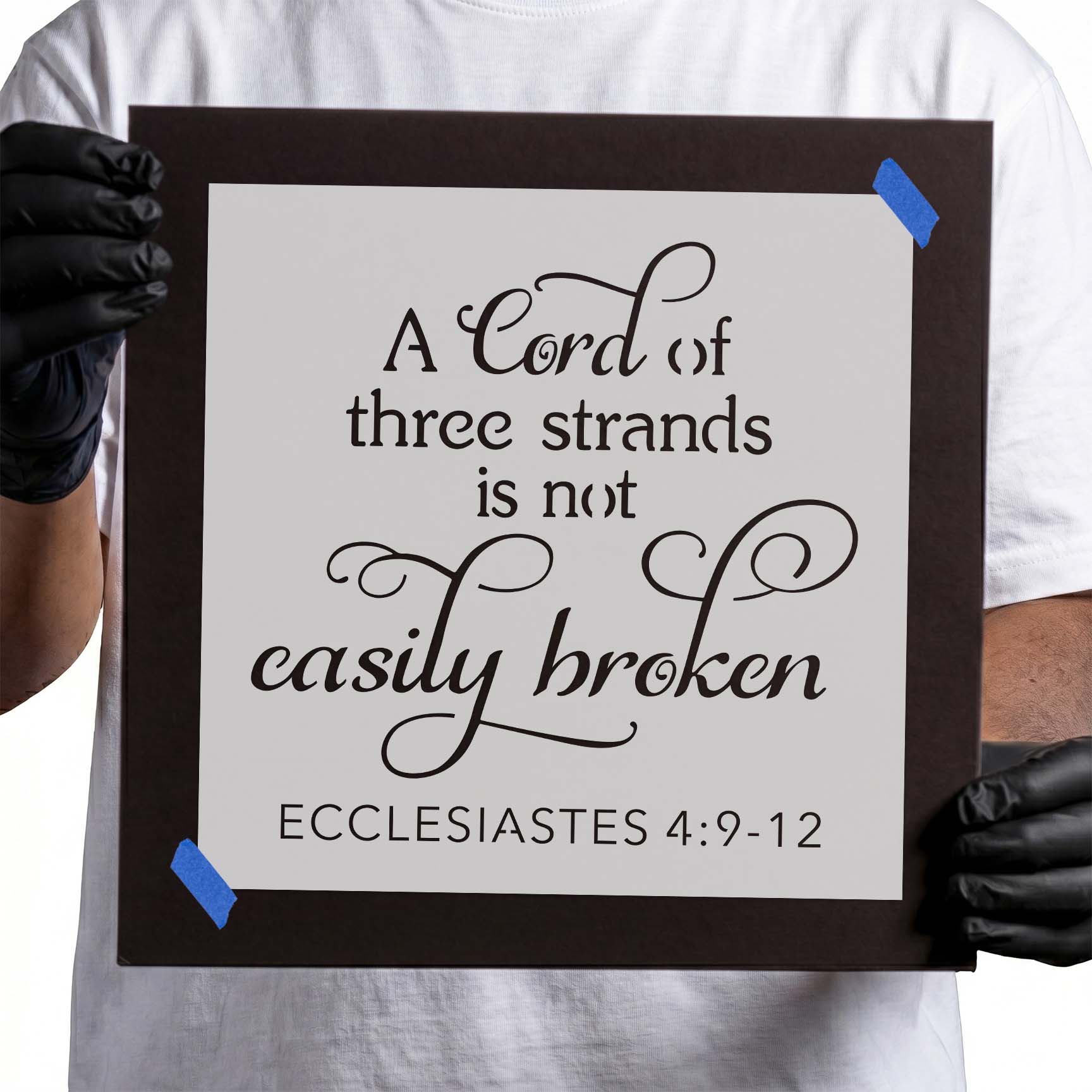 Biblical three strands quote stencil with Ecclesiastes 4:9-12 reference