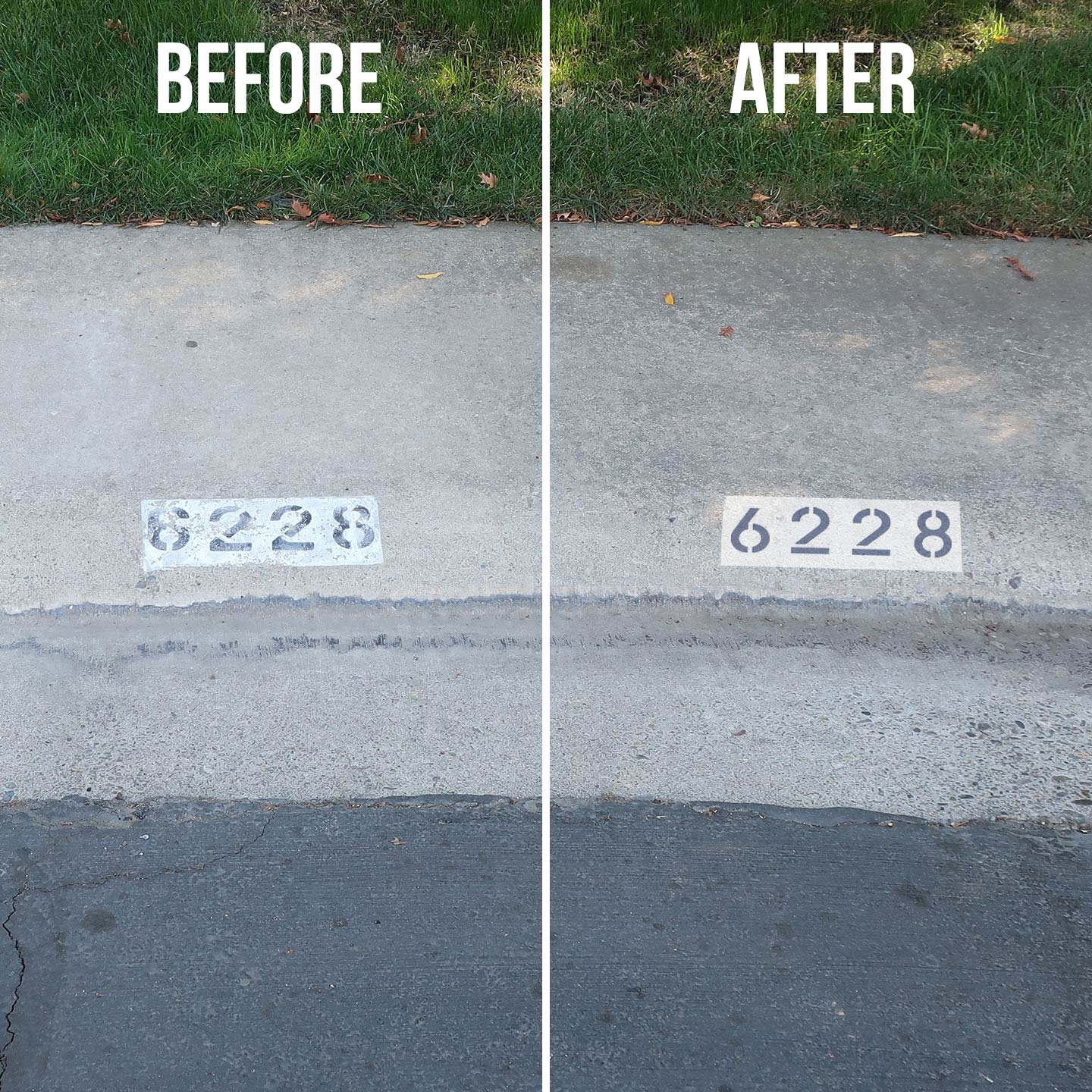 Before and After Using Stencils on Curb