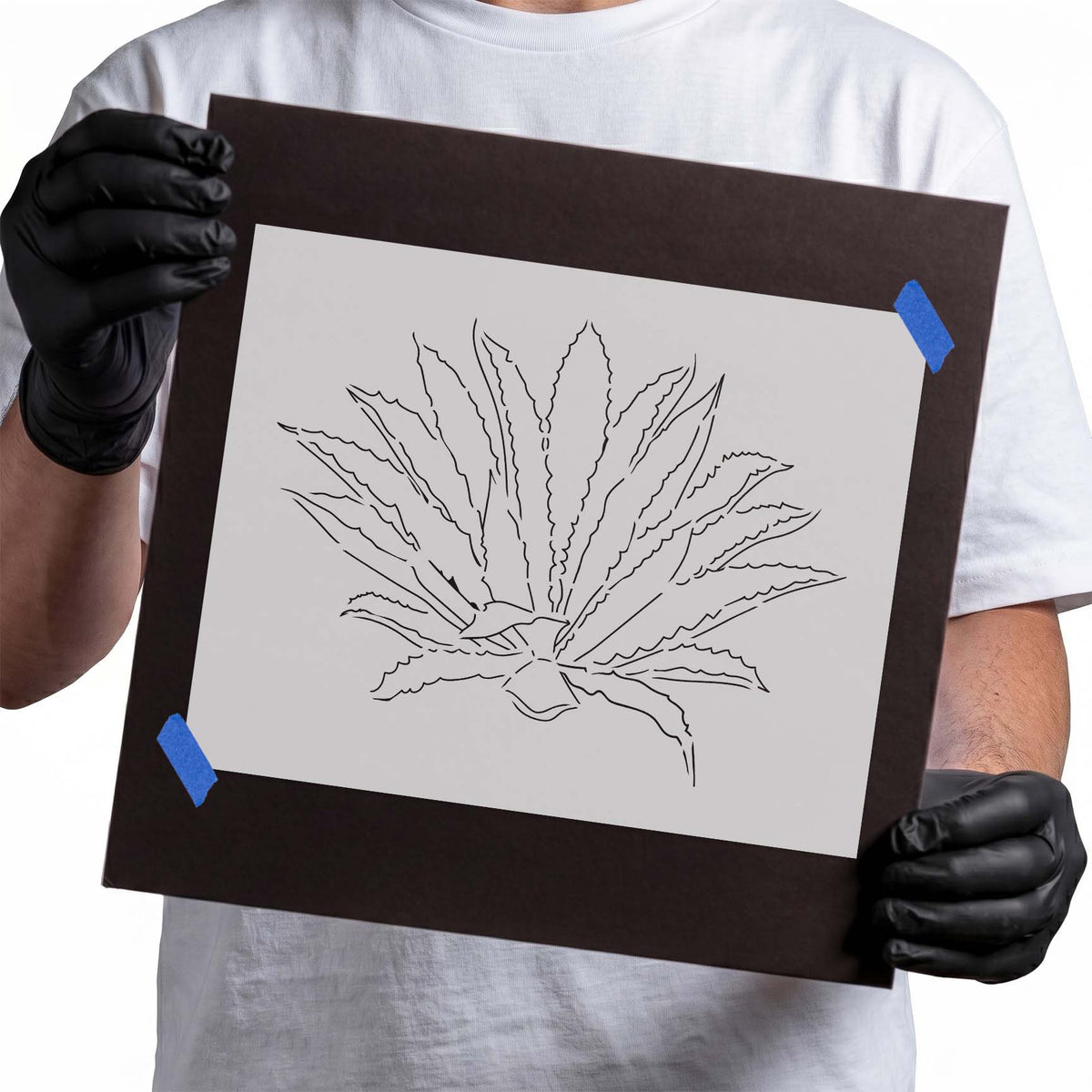 Aloe vera stencil with layered pointed leaves and serrated edges