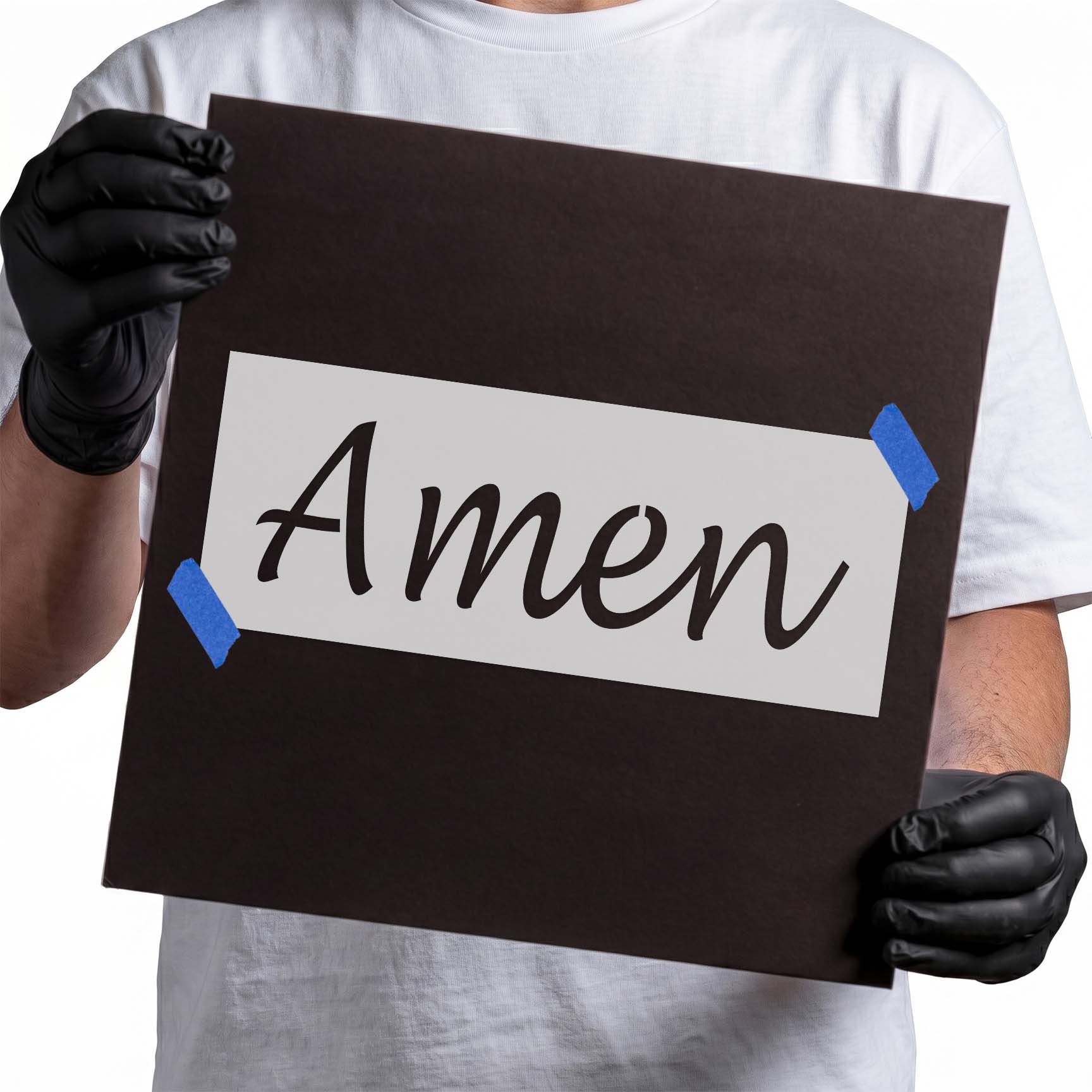 Amen script stencil with graceful flowing handwritten lettering