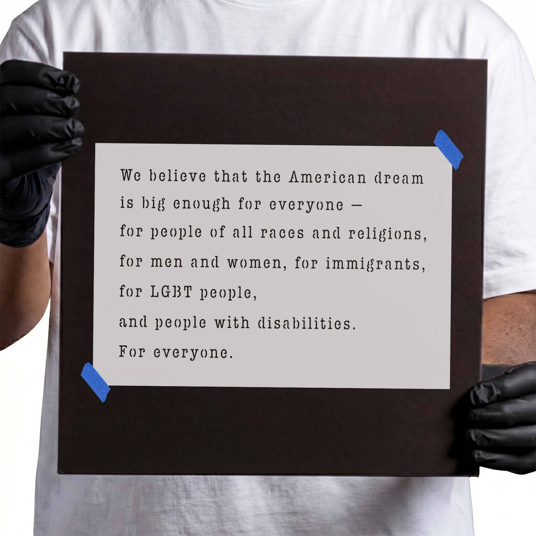 American dream stencil with inclusive multi-line quote lettering