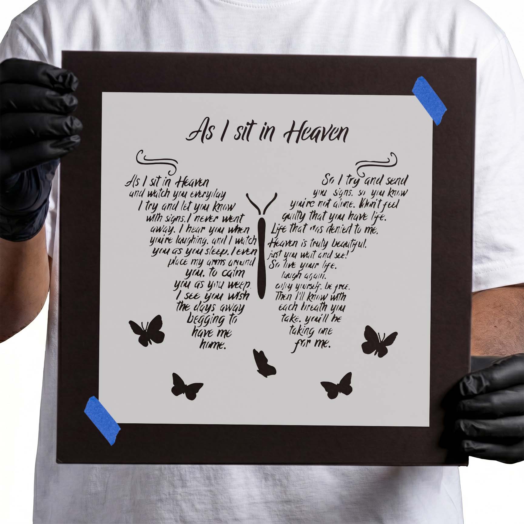 As I sit in heaven butterfly quote stencil