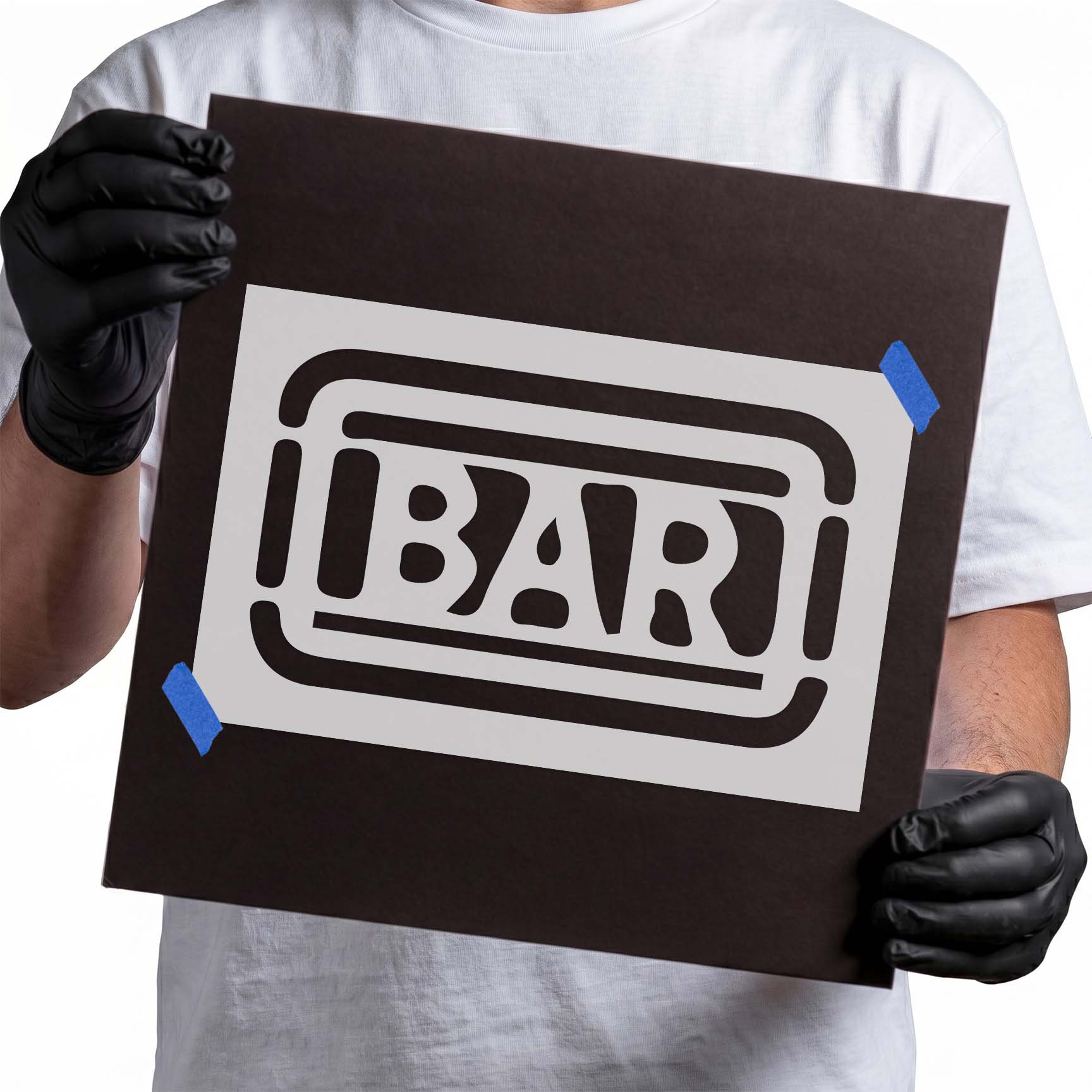BAR slots symbol stencil with bold lettering and rounded frame