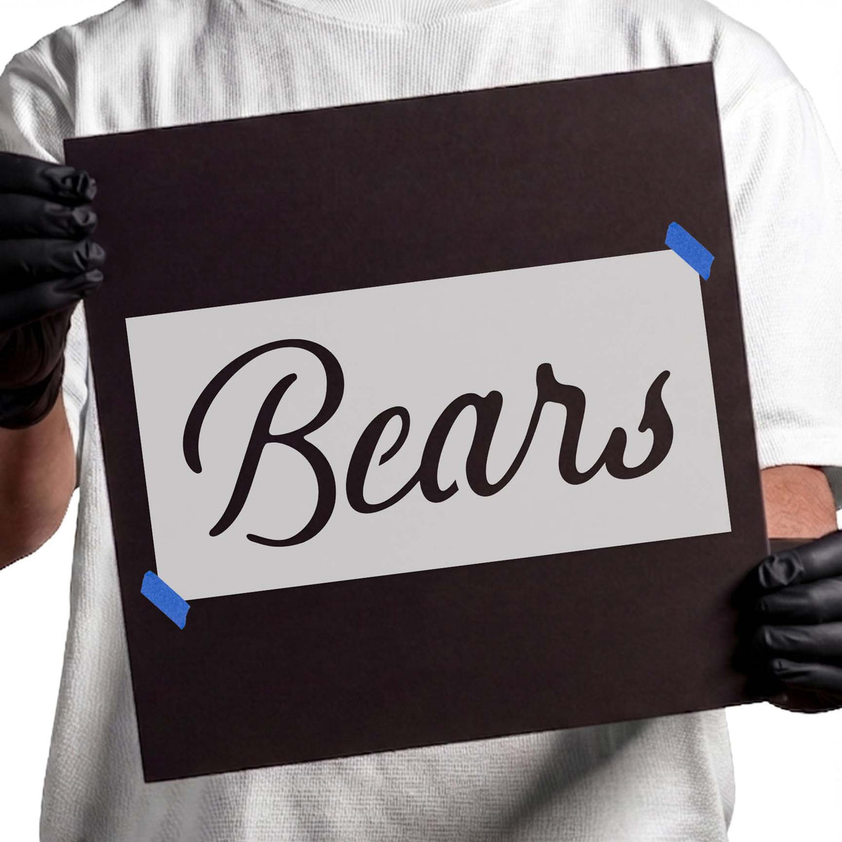 Bears stencil with flowing cursive script lettering