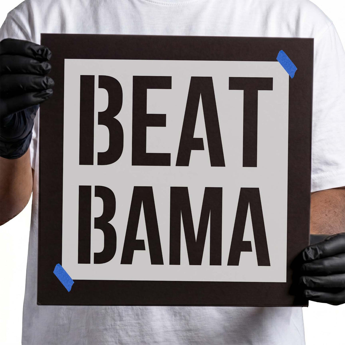 Beat Bama stencil featuring bold stacked block letters