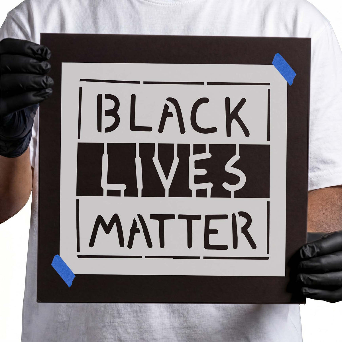 Bold Black Lives Matter stencil with stacked lettering and framed design