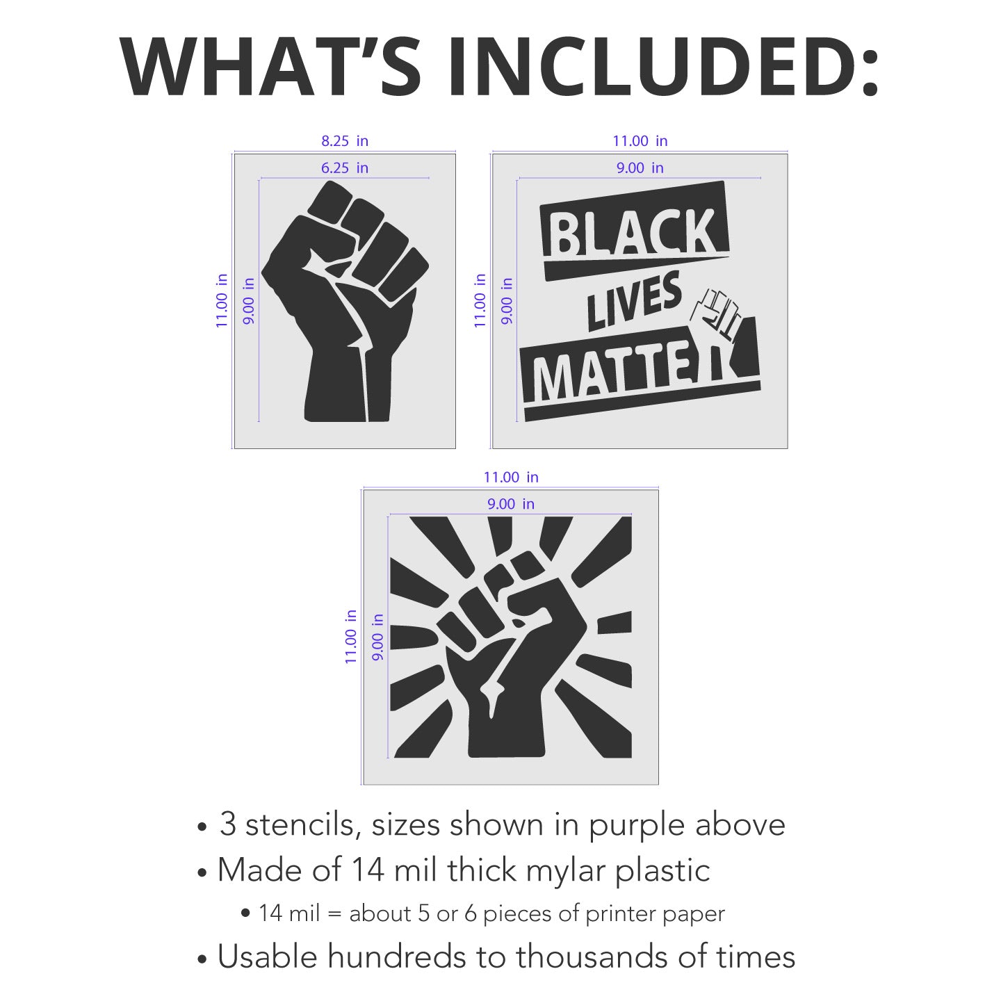 Black Lives Matter BLM Fist Stencils Dimensions