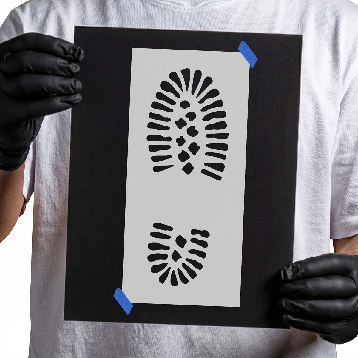 Boot track stencil with two detailed tread footprint designs
