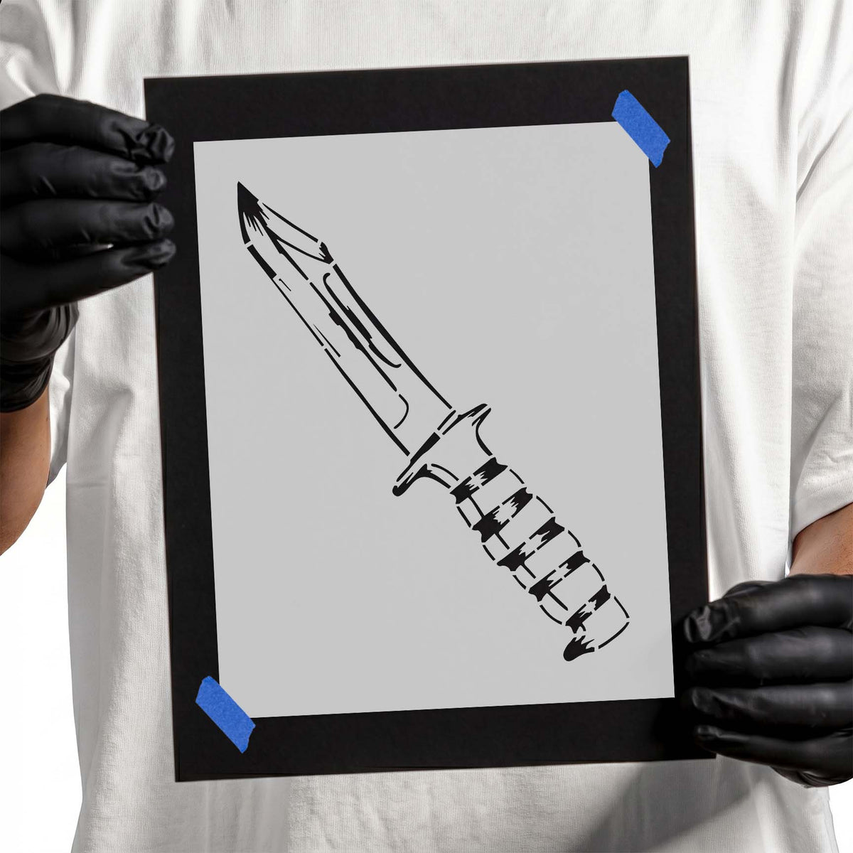 Buck knife stencil with pointed blade and wrapped handle design