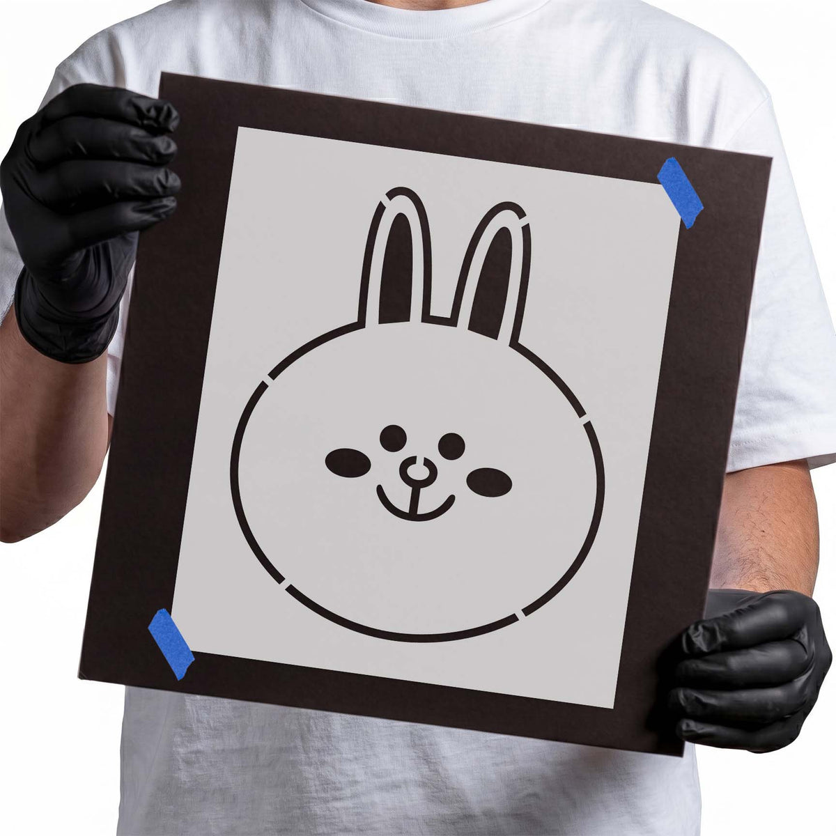 Smiling bunny stencil with round face and upright ears