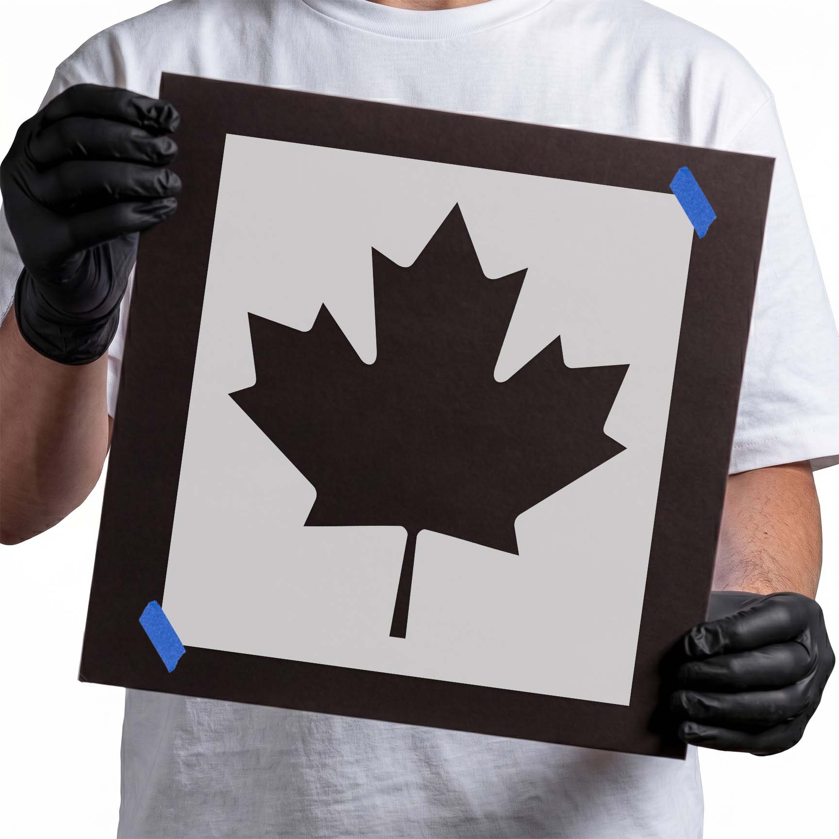 Canadian maple leaf stencil with bold pointed silhouette and stem
