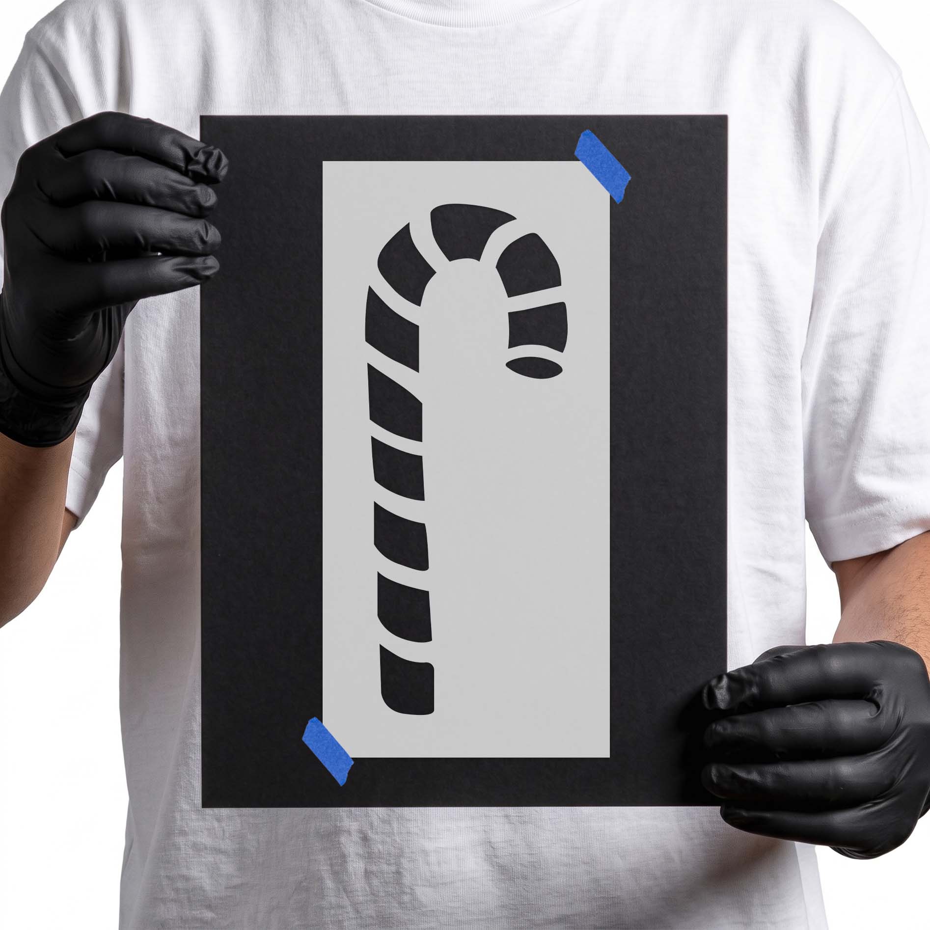 Striped candy cane stencil with classic curved hook shape